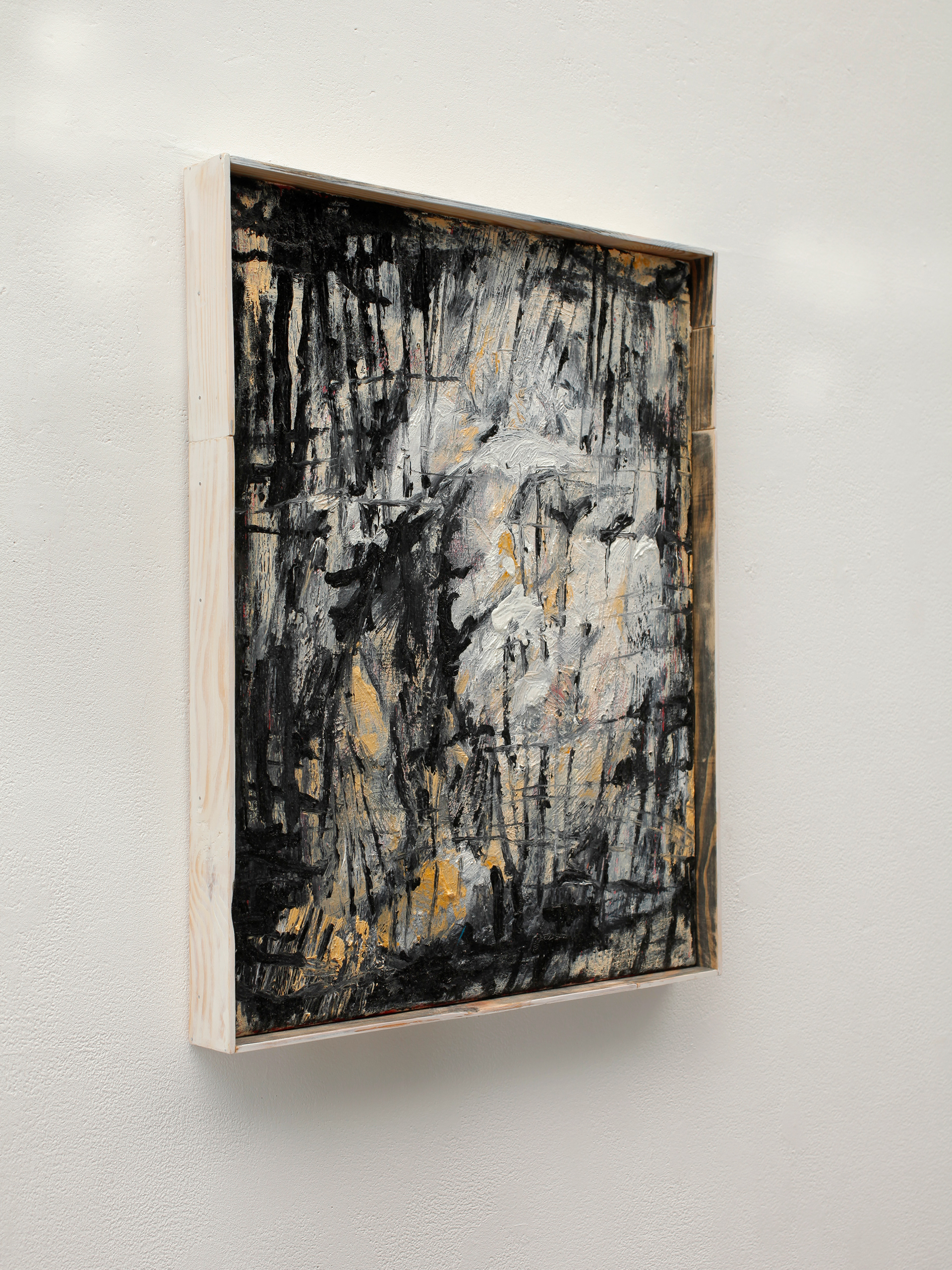 At the bottom of sleep / Öl, Ölpastell, Kohle und Farbstift auf Leinwand / 50 x 40 cm / 2023