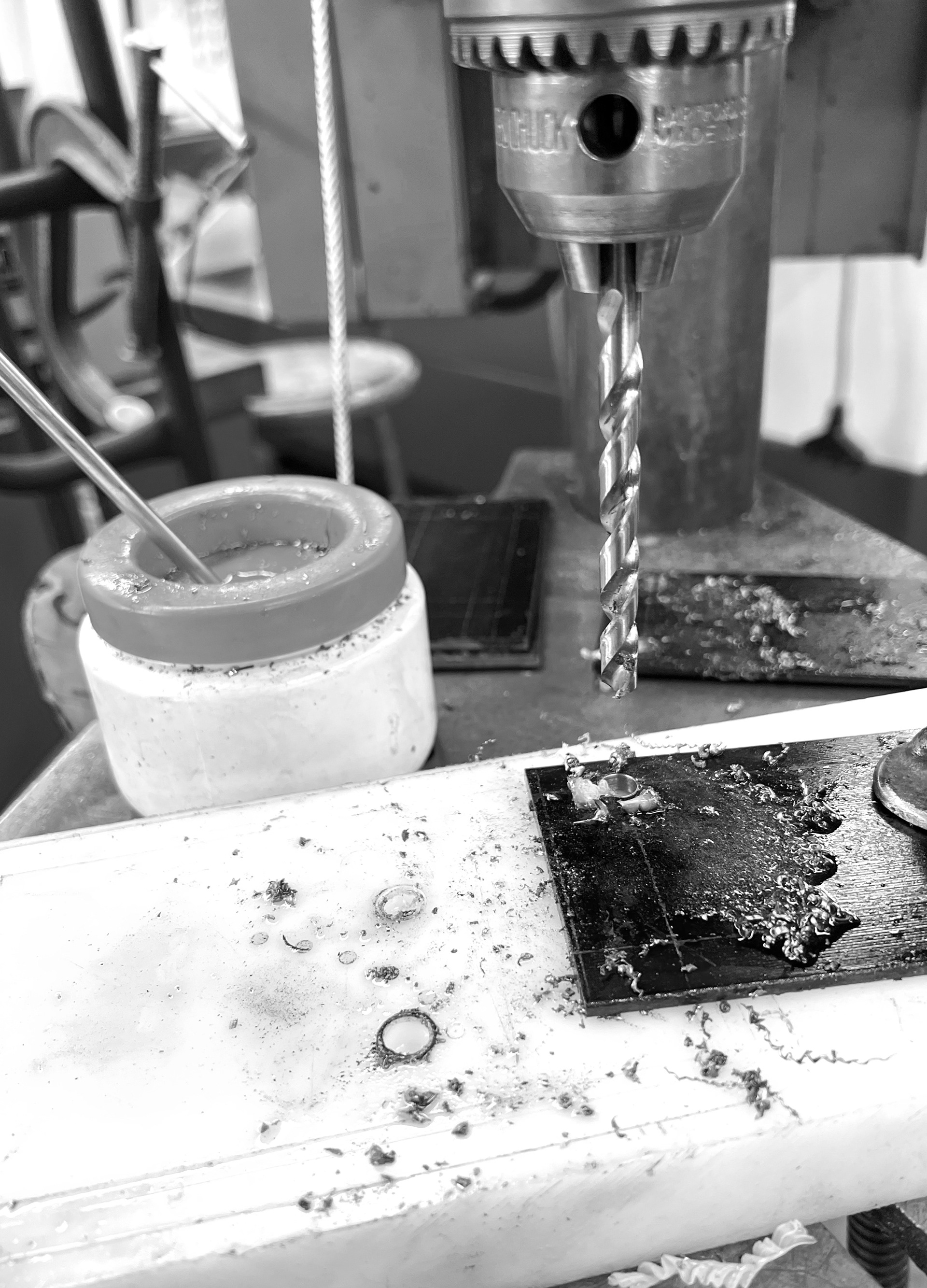 The drilling was laborious as the steel is quite resistive. It took a lot of cooling time.