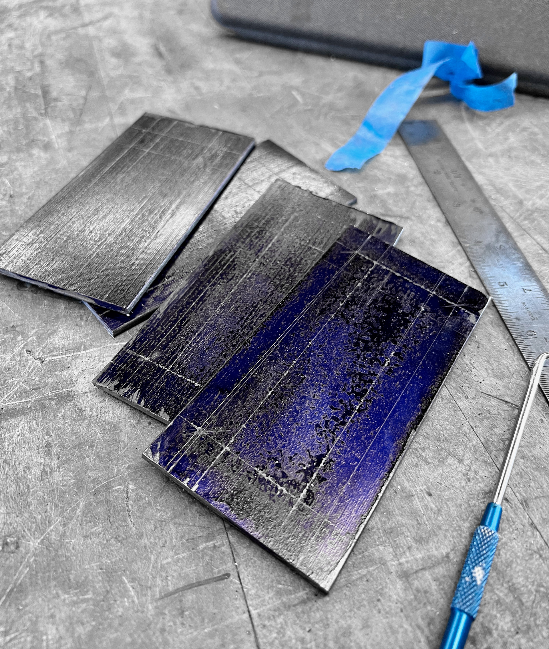 For the mounting plates, I started with some bar stock and marked them up for drilling.