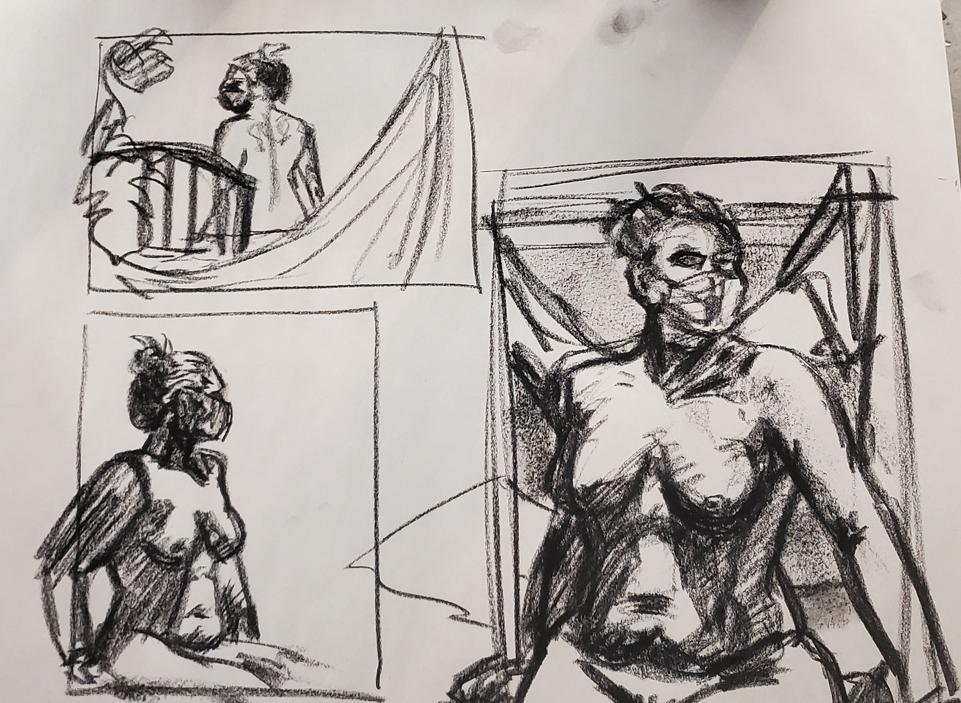 Figure on Bed Study, Charcoal, 18"x24", 2021