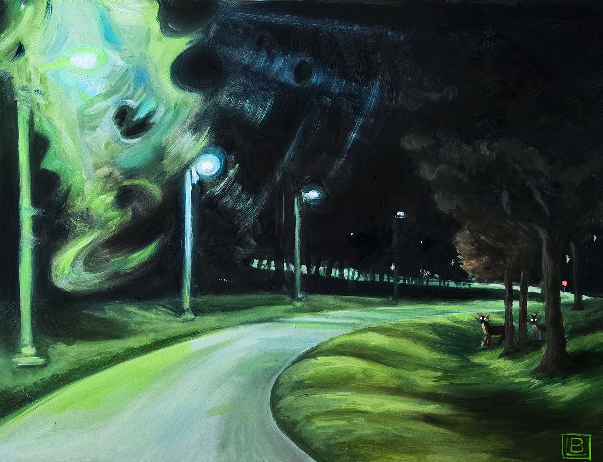 Night Park, 8x10in, oil on Panel, May 2025
