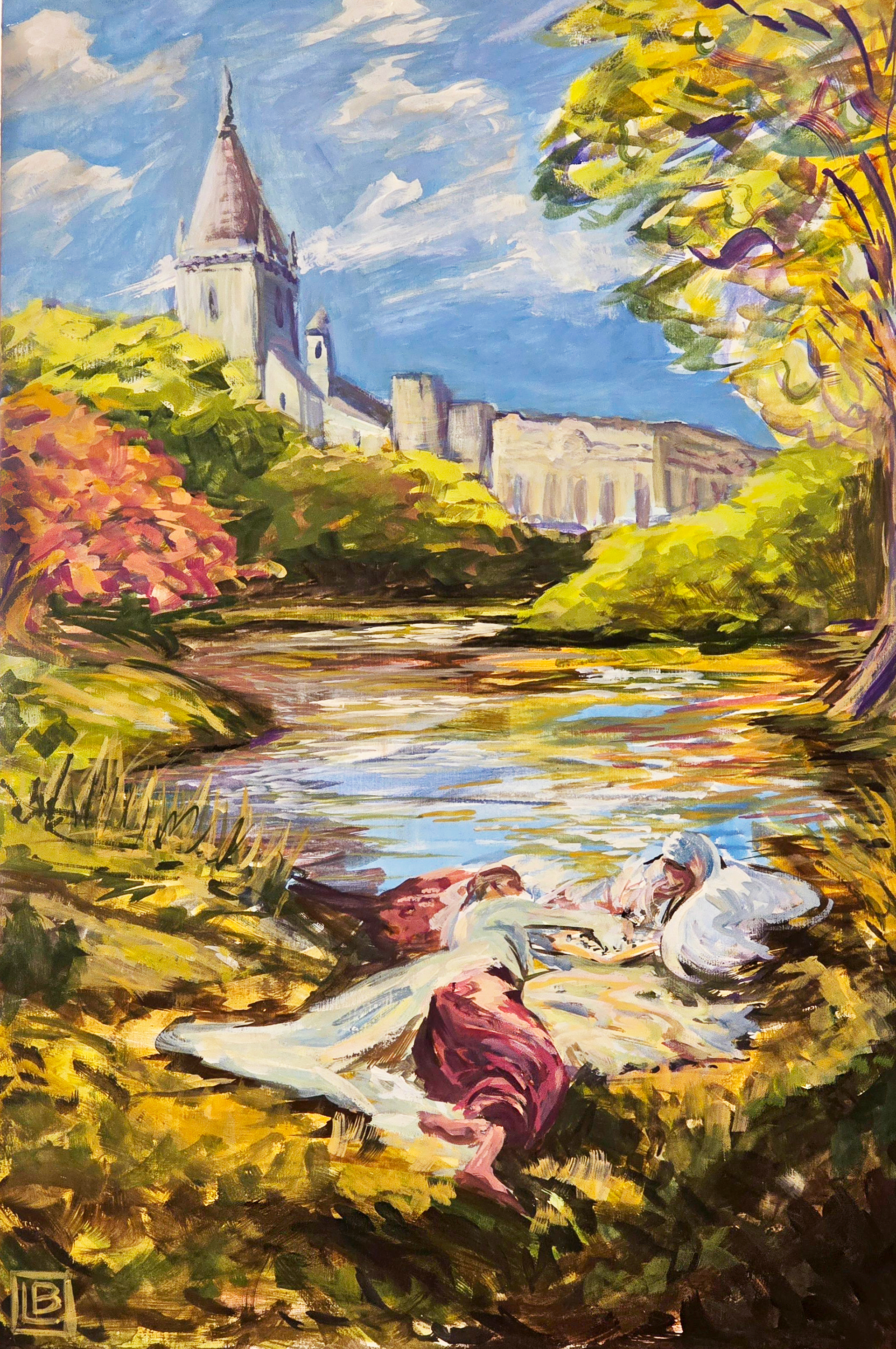 Chess at the River (After Sargent), 12x18in, Gouache on Panel, April 2025