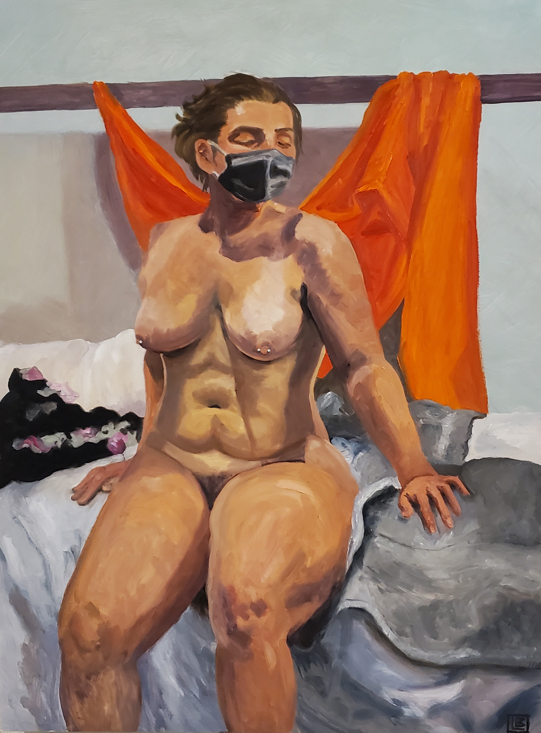 Figure Study with Bed, 3ftx2.5ft, Oil on Panel, 2021