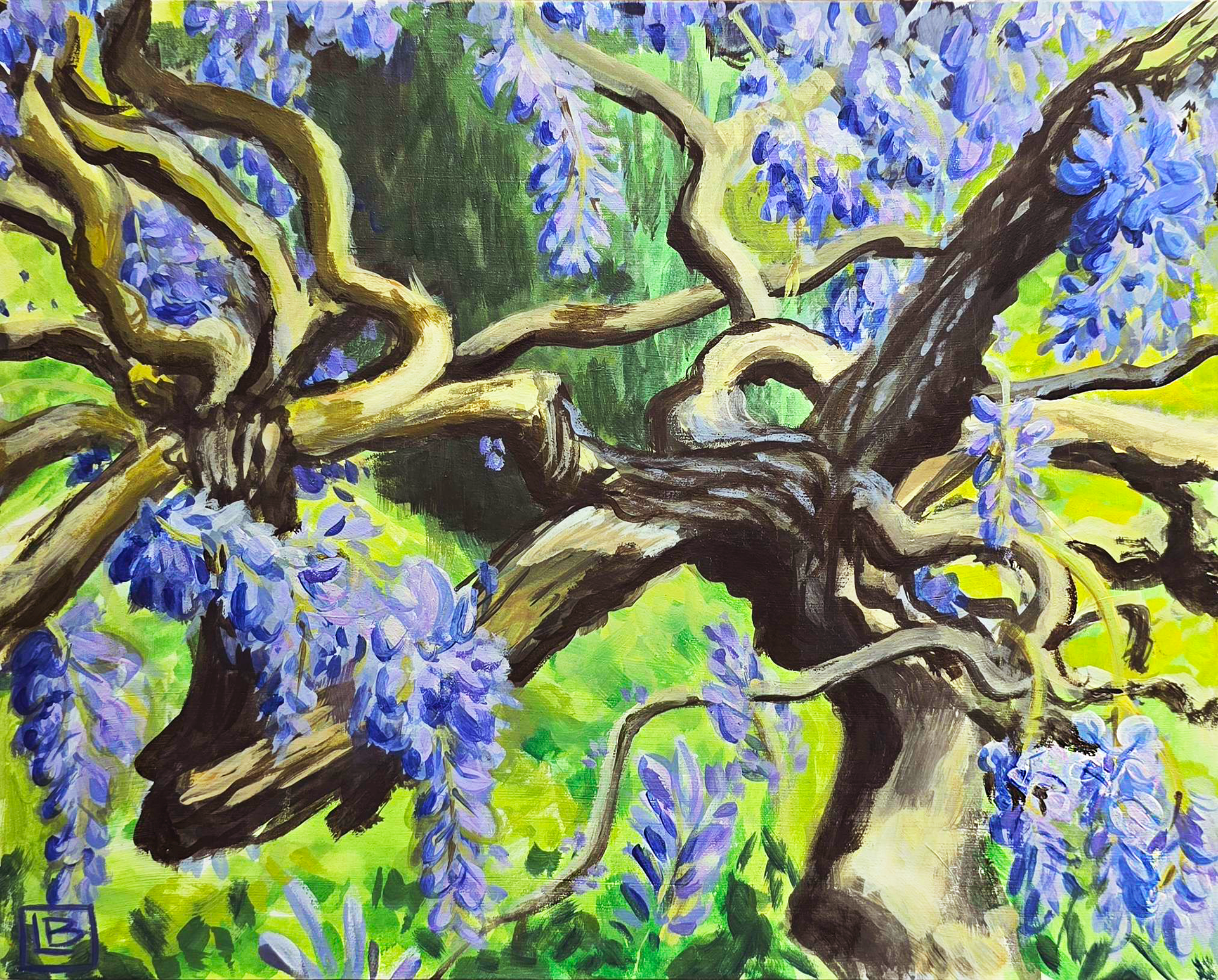 Wisteria, 8x10in, Gouache & Acrylic on Panel, May 2025