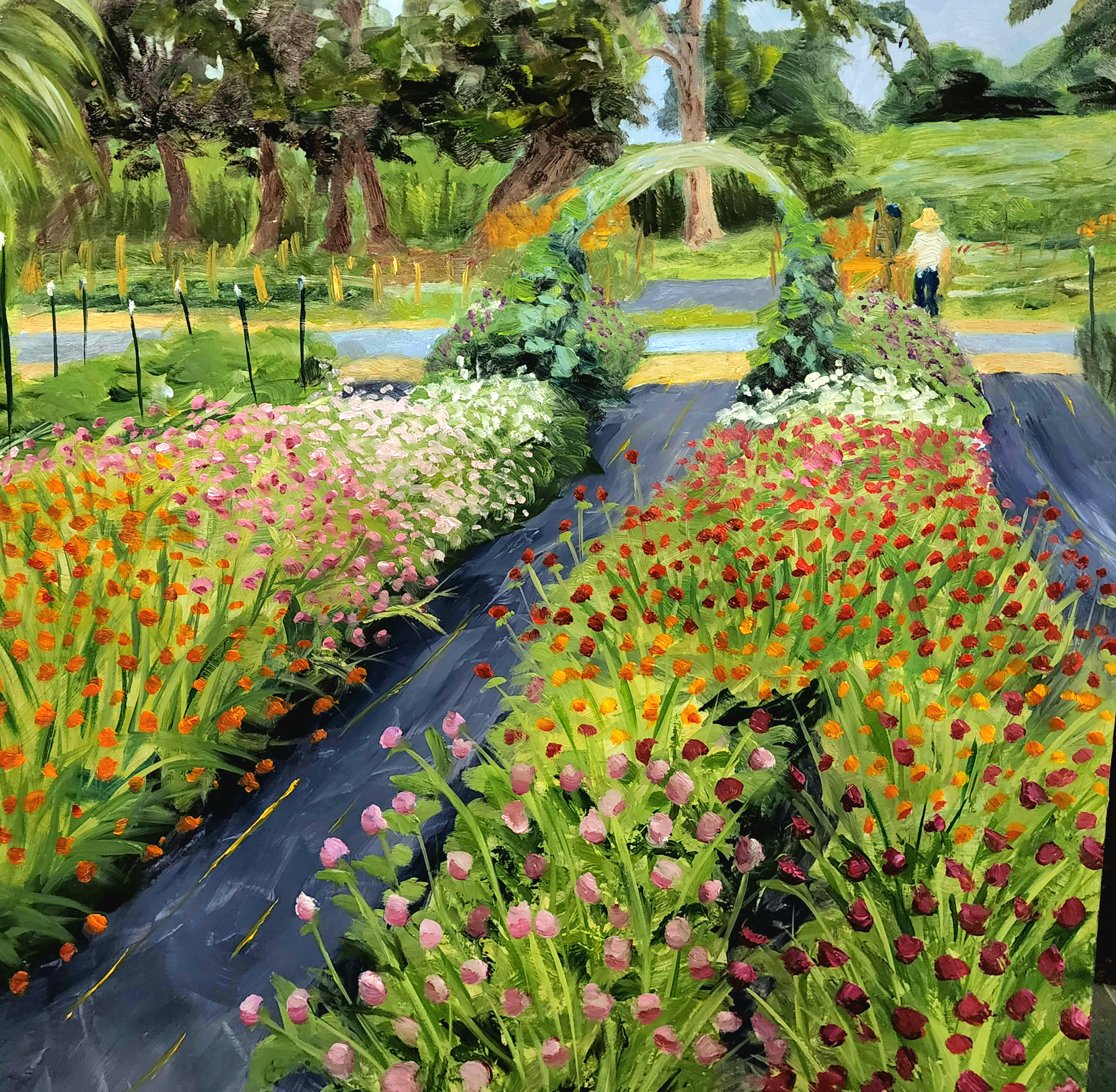 Flower Farm, 28"x24", Oil on Panel, July 2022