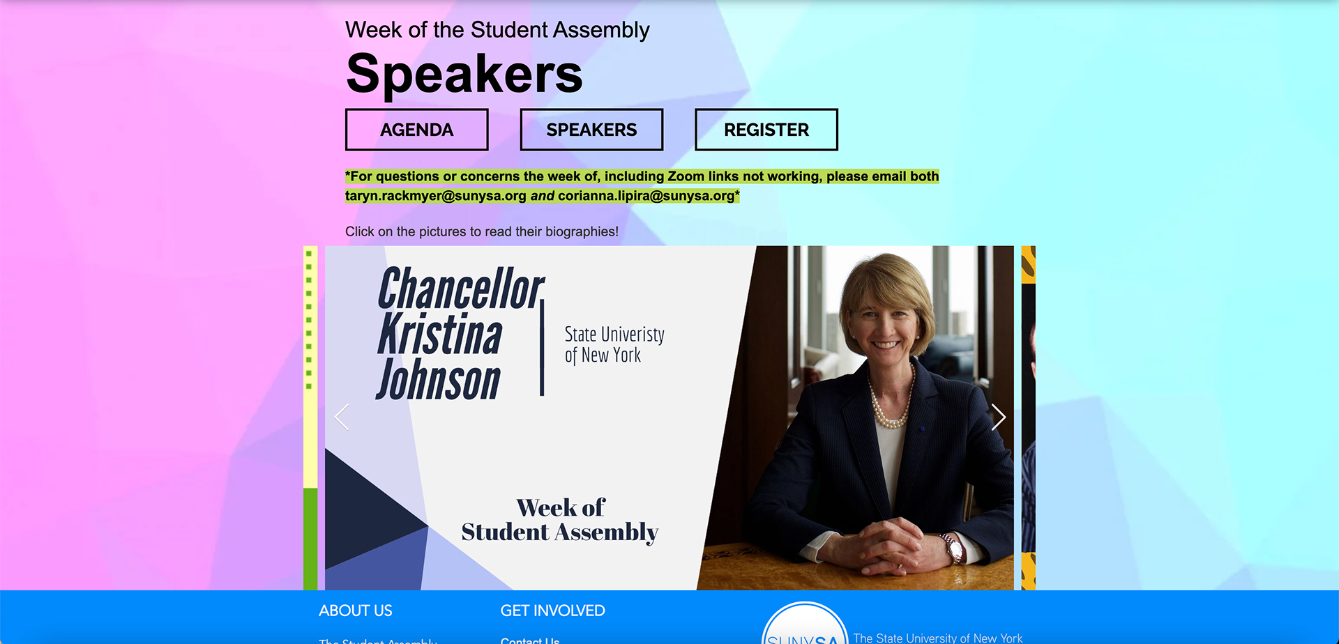 SUNY SA virtual event speakers page