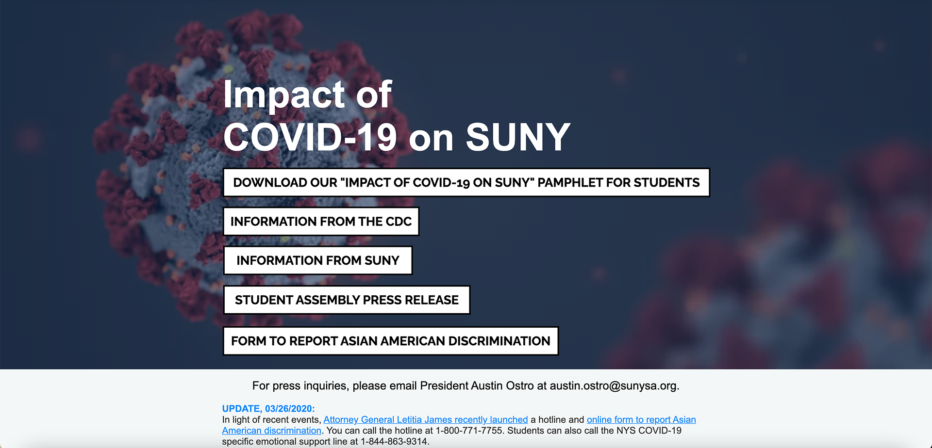 SUNY SA Covid-19 information page