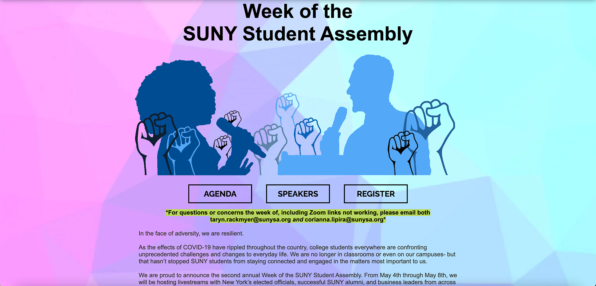 SUNY SA virtual event home page