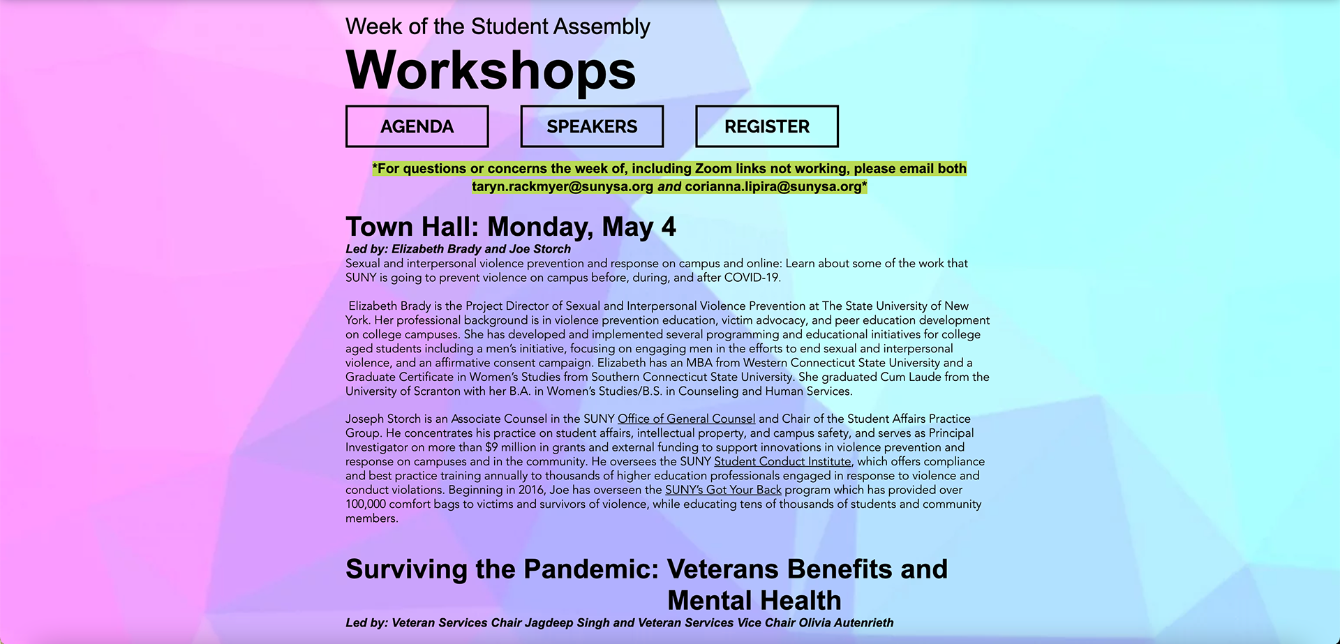 SUNY SA virtual event workshops information page