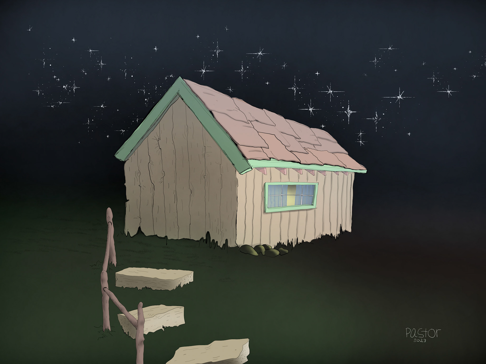 2023-11-30 Rustic Cabin drawn with Adobe Fresco