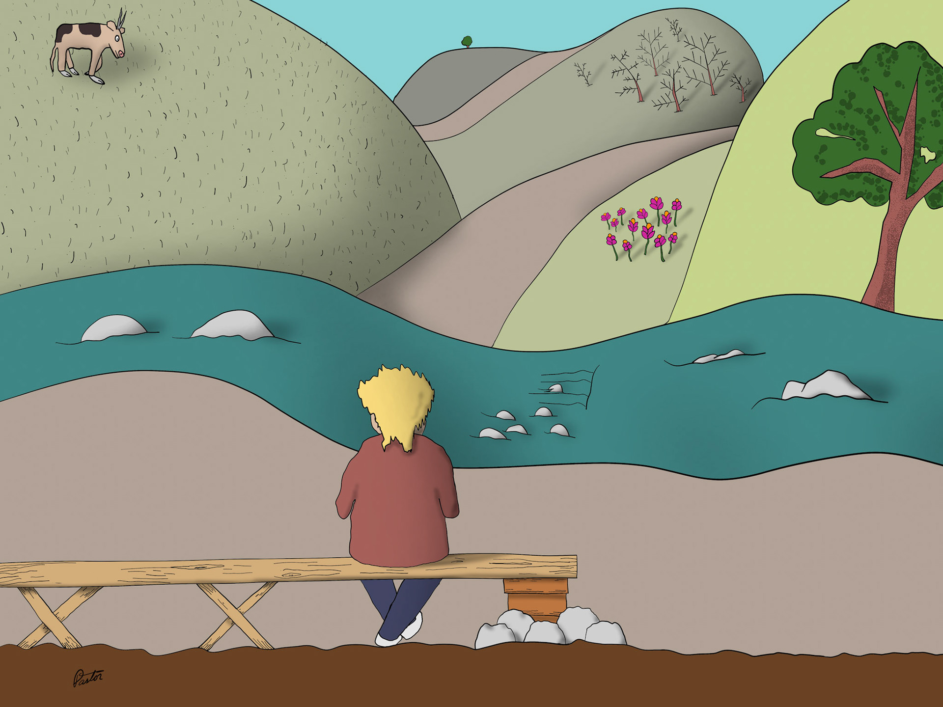2024-06-15 Girl on Bench drawn with Adobe Fresco