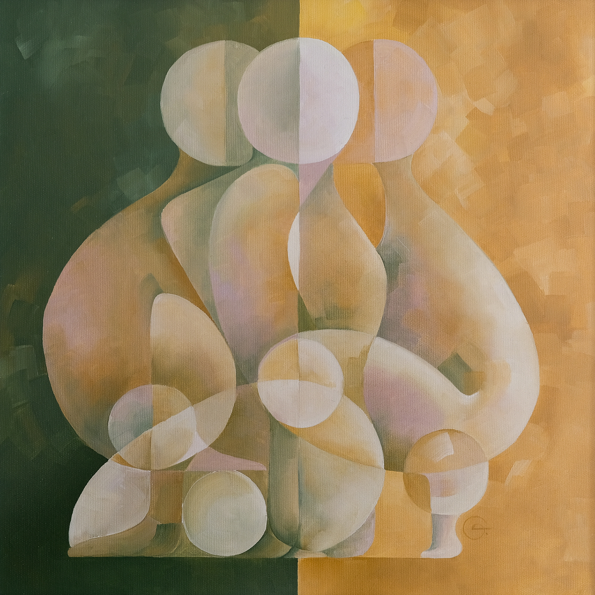 ‘Self-Talk’ — symbolic geometric painting exploring the multiplicity of inner voices, shifting thought patterns, and the psychological dialogue between different versions of the self.