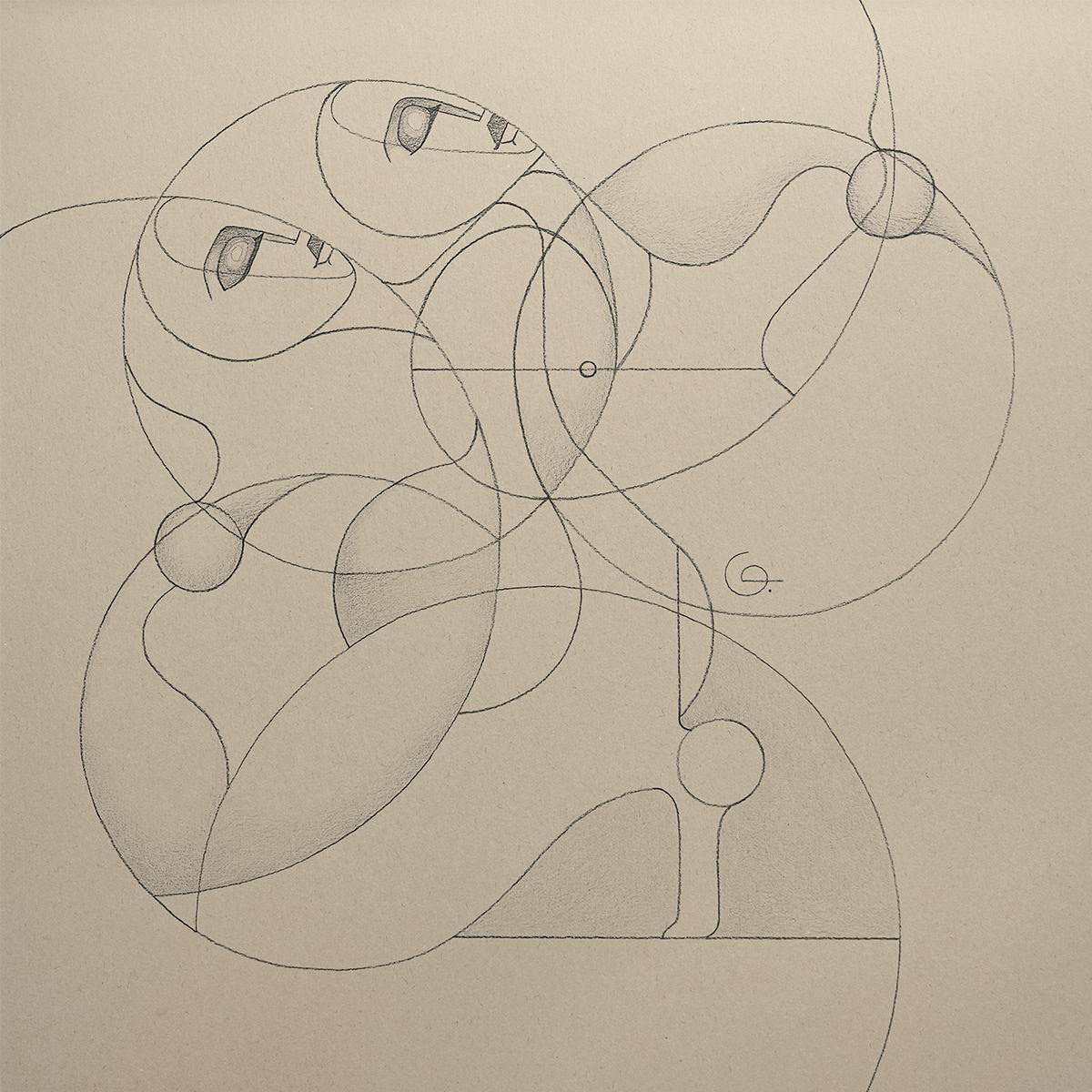 Graphics 26 by Tetiana Gryshchenko Impulsiveness – Prudence — minimalist geometric drawing on a progression-of-2 grid, symbolizing the fluid interplay between spontaneous impulse and thoughtful prudence as intertwined psychological forces.