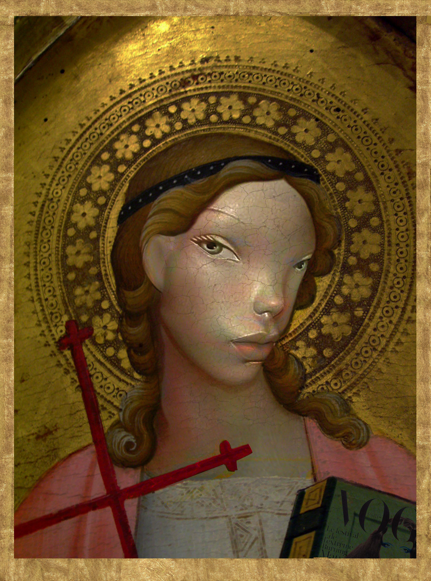 Icon, numbered print  w/goldleaf (27"x36") - Conceptual collage exploring societal expectations of women.