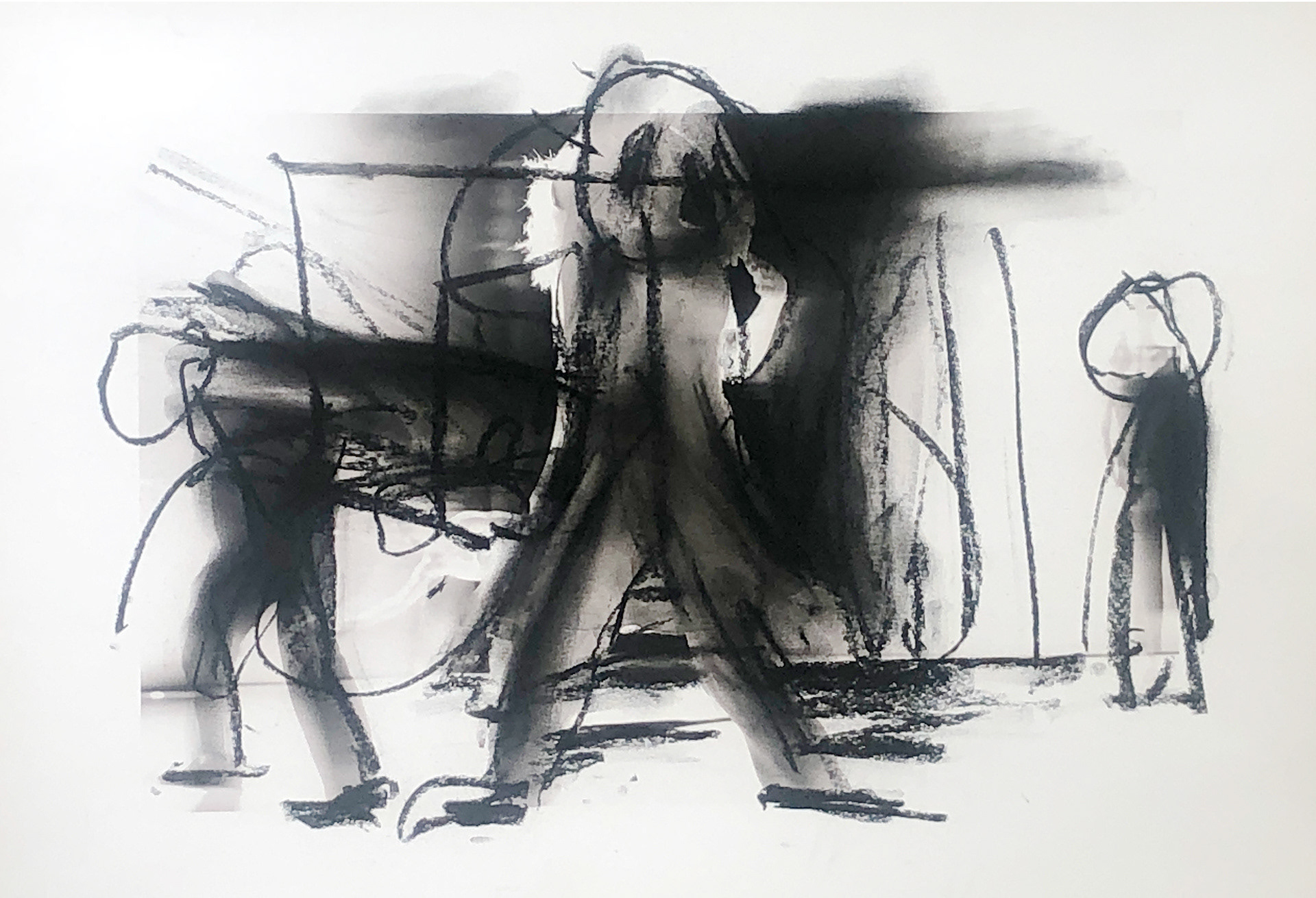Concert Walls, charcoal on print (19"x13"}