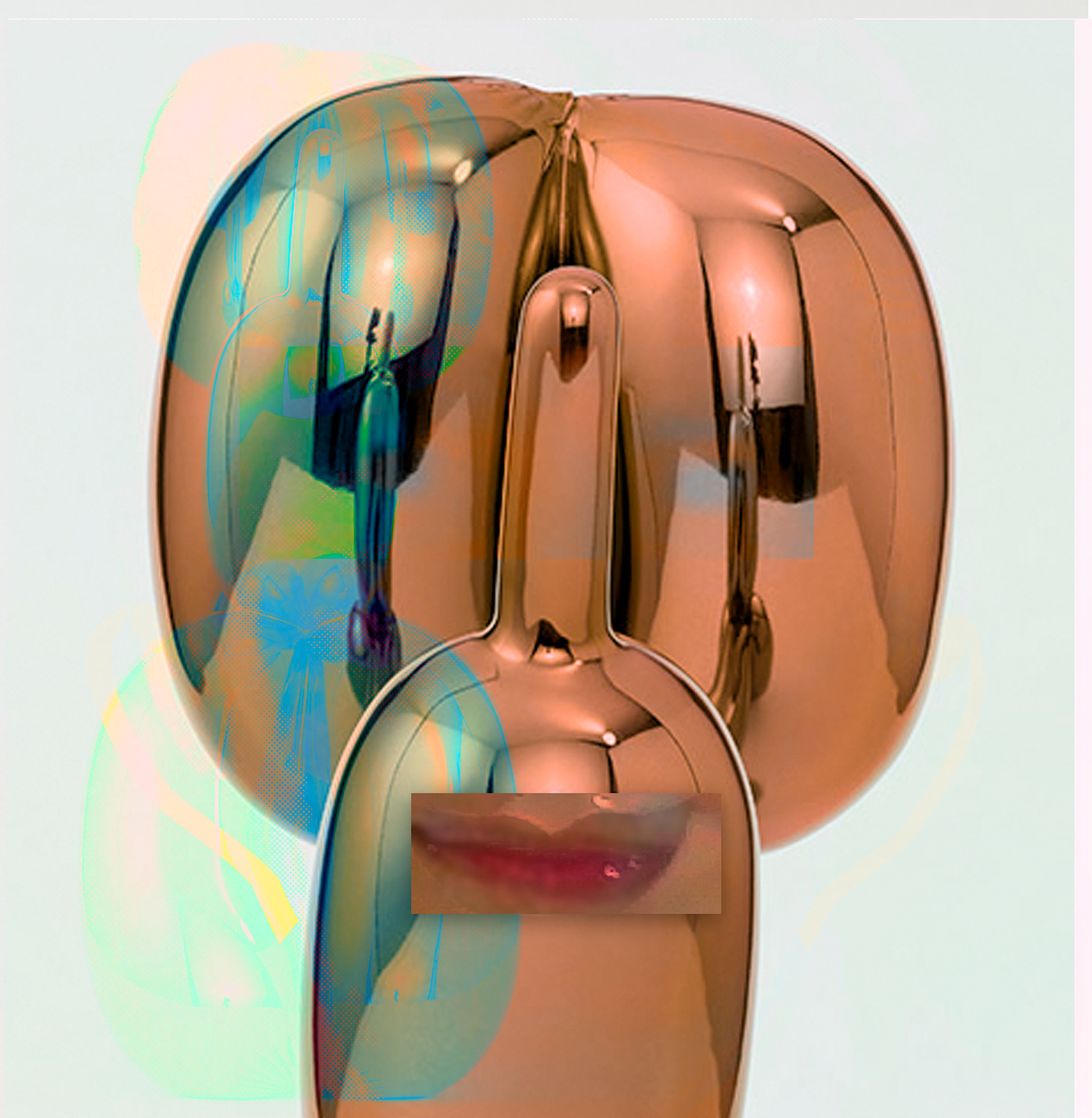 Jeff Koons, (1955-) American artist dealing with popular culture. His sculptures depicting everyday cosumer objects, numgered screen print 18"x!8" - Conceptual artwork where the artist’s image emerges within symbolic visual language. 