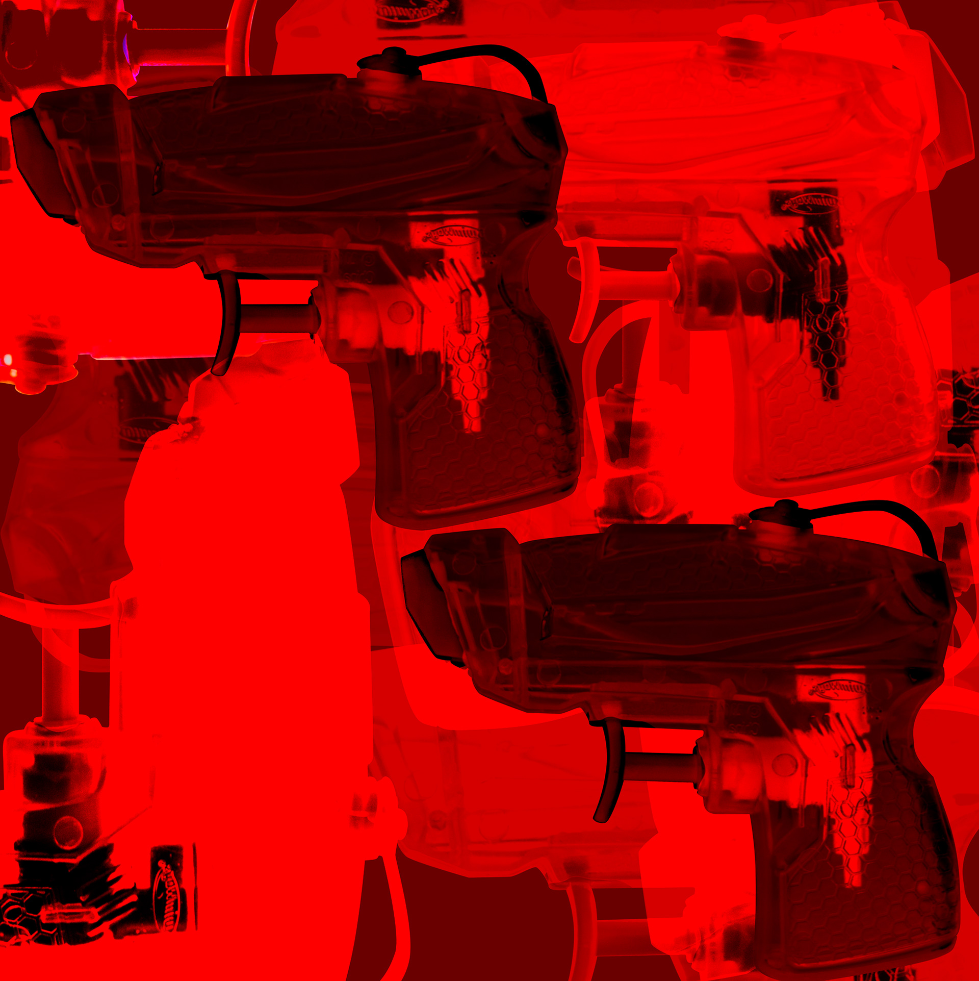 Go- screen print   (36"x36") - Digital collage critiquing cultural fascination with weapons and power.