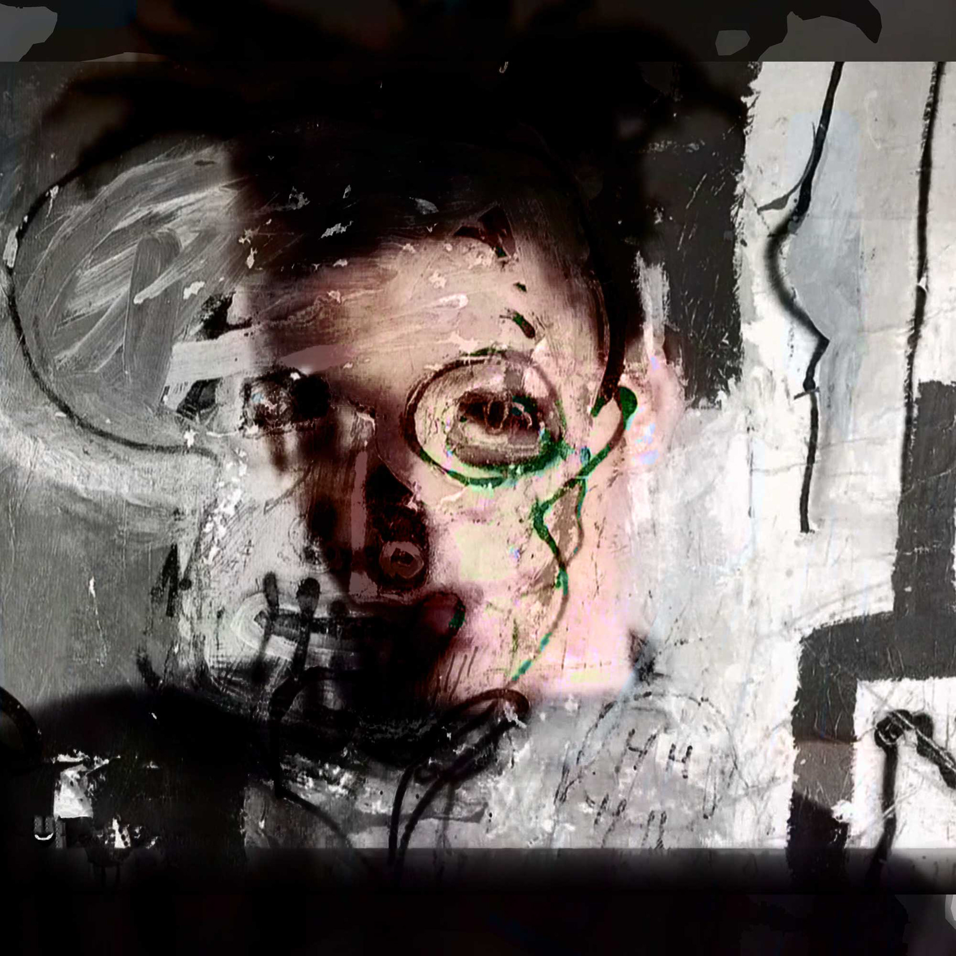 Jean Michel Basquiet,3- (1960-1988)  American, Poet, Painter, Street artist, part of the neo-expressionism movement- numbered screen print (24"x36") - Artwork illustrating the merging of the artist with the visual language of the piece.