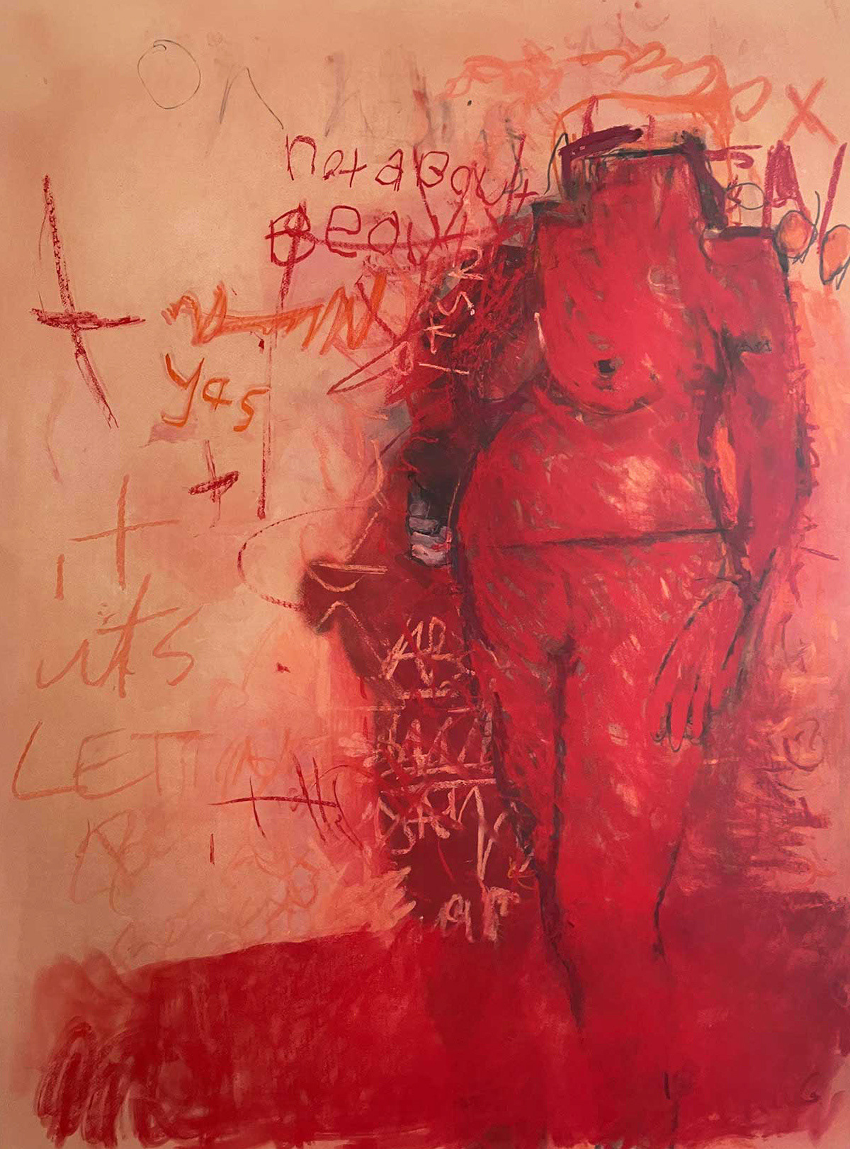 Red Figure,  mixed media on  paper (40"x60") -exploring how motherhood and  identity is shaped by media imagery.