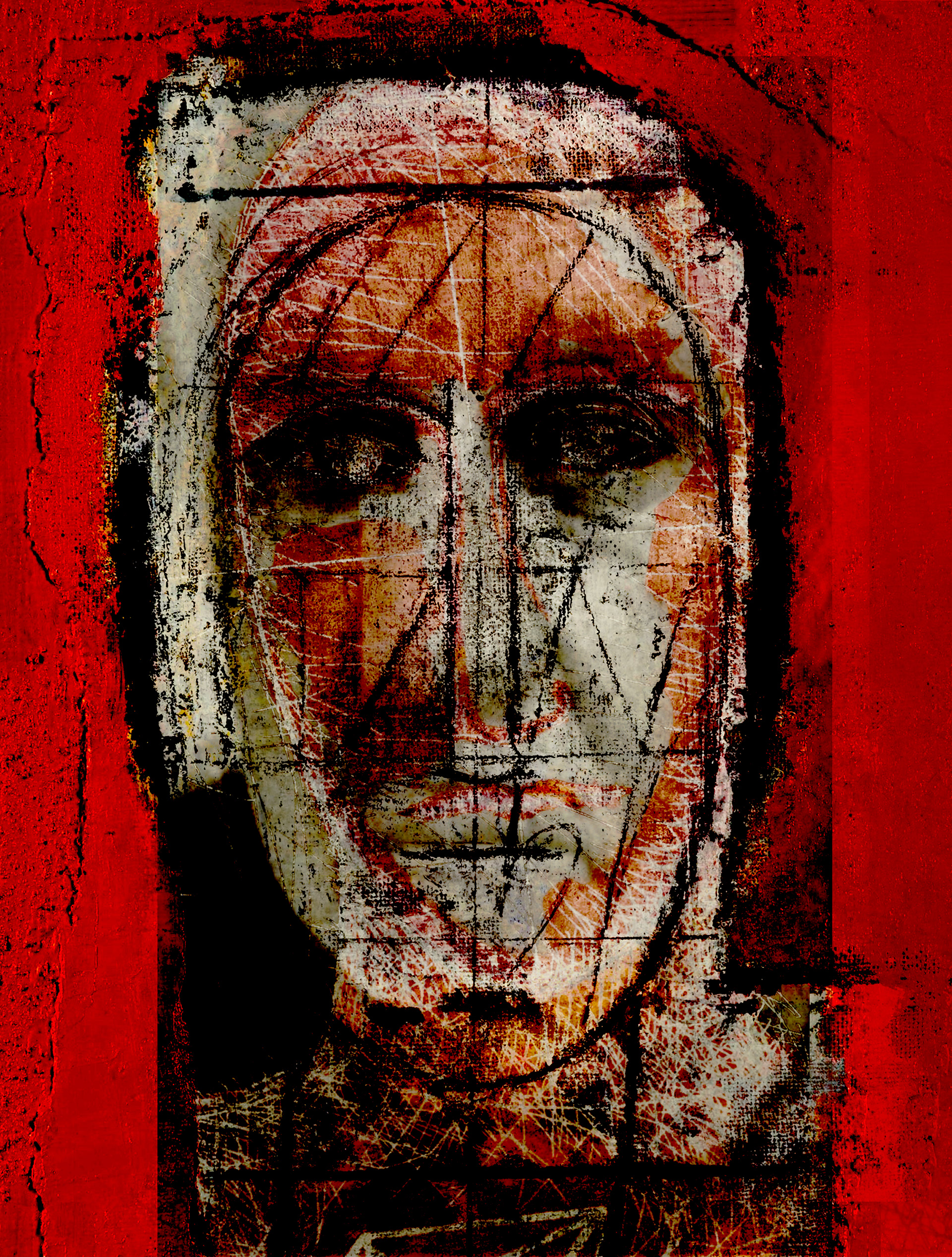 Mimmo Palidino, (1948-) Italian sculptot, painter and printmaker member of Transvanguardia movement and helped revive European Expressionism in the 1980's Numbered print (28#x36") - Art piece inviting viewers to look beyond the surface and reflect on evolving identity.