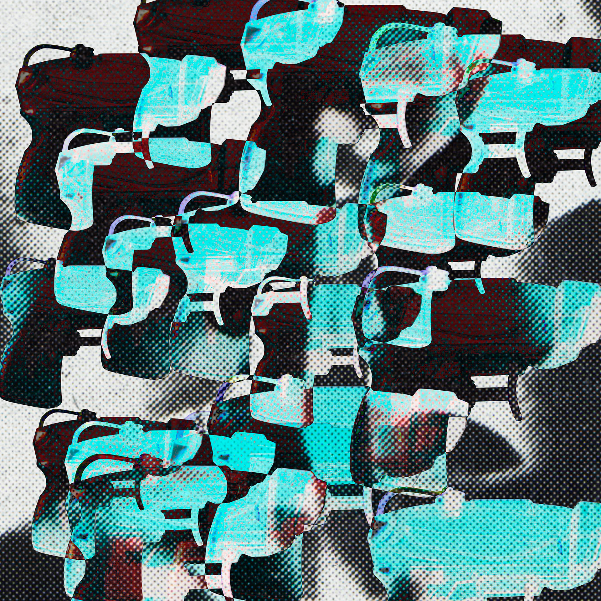 New Wave- screen print   (36"x36") - Digital collage critiquing cultural fascination with weapons and power.