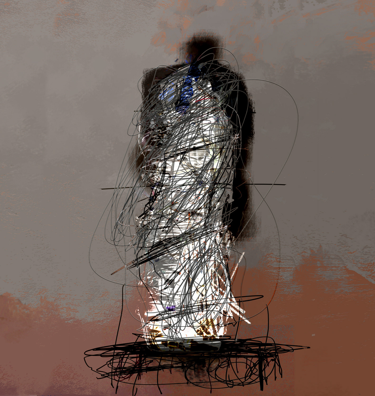 Static, screen print (36"x36") - Digital composition critiquing the effects of plastic perfection in social media.