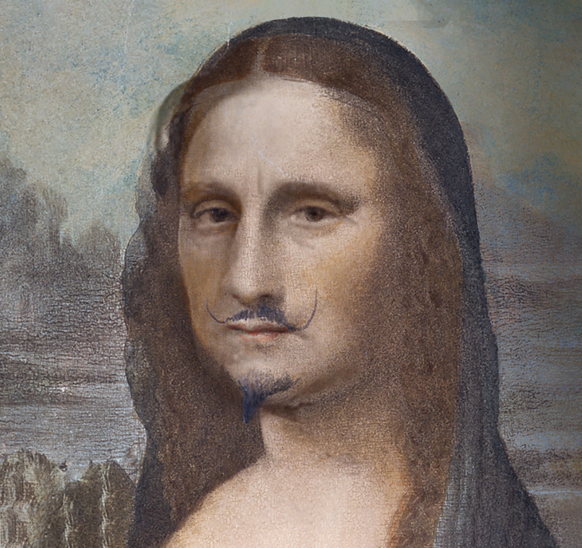 Marcel Duchamp (1887–1968) French conceptual artist, painter, sculptor, and writer,   numbered print,  28" x 28" Symbolic digital artwork exploring the merging of artist and artwork in conceptual art.