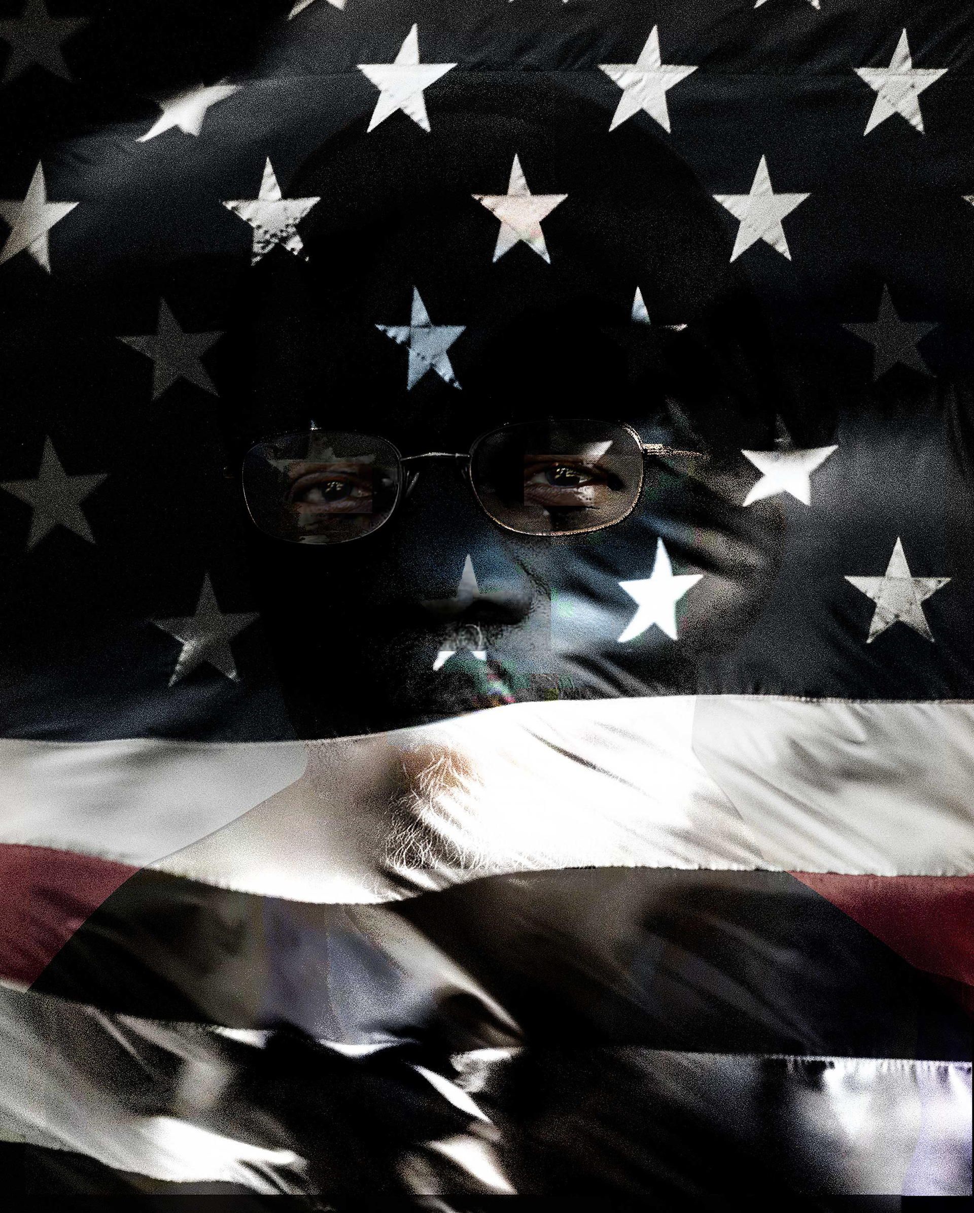 William Pope L.(1955-2023)  American visual artist recognized for his contributions to performance art and interventionist public art.  (Numbered print (28"x36") - Visual composition where the artist’s presence emerges within symbolic forms.