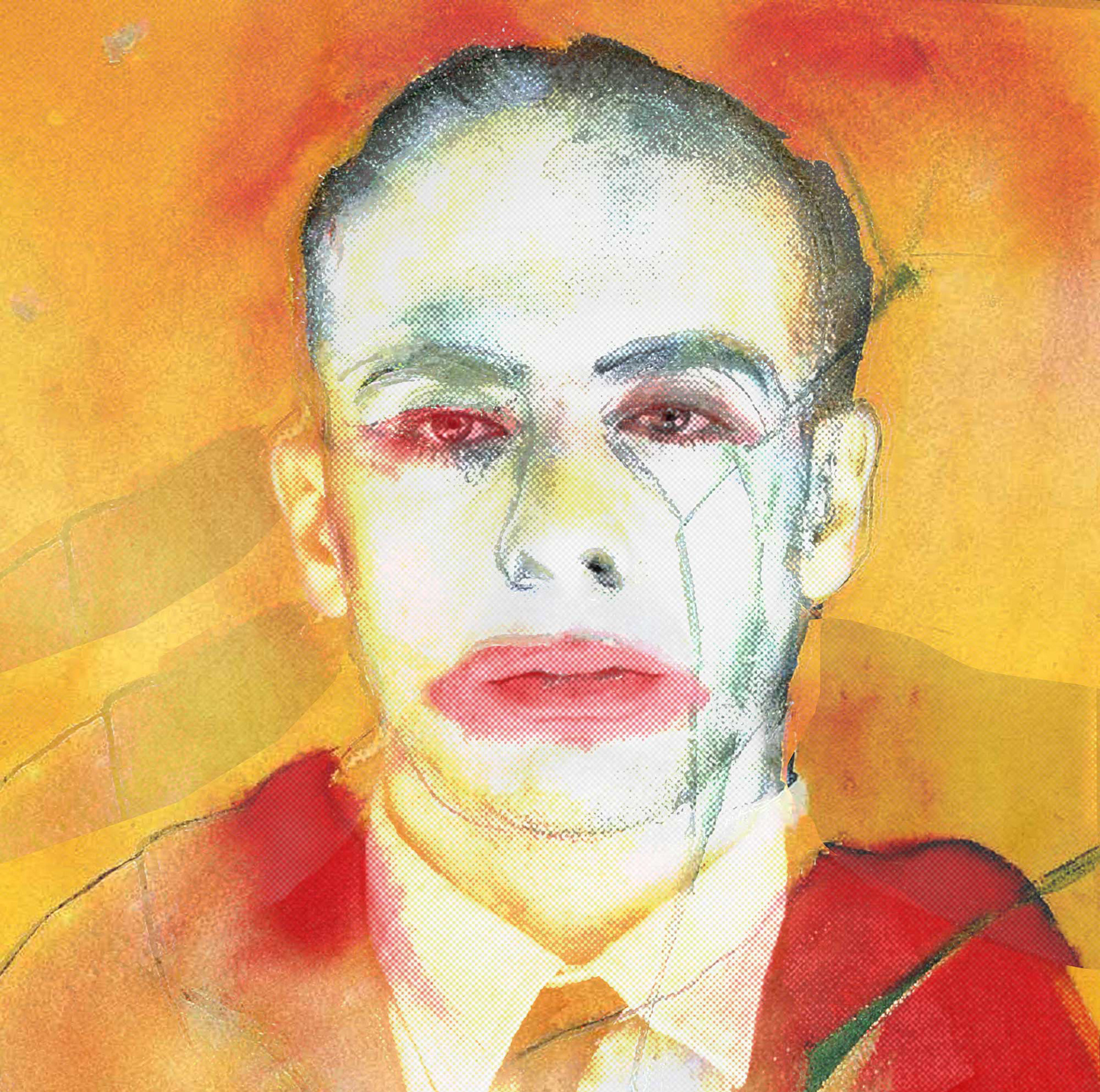 Francesco Clemente, Italian, painter/draftsman (1955- ) numbered screen print, 36"x36" A pivotal figure in the Neo-Expressionist movement that gained international momentum in the late 1970s and 1980s. His work is known for its dreamlike figuration, symbolic imagery, and fusion of Eastern and Western cultural references. Clemente stood out as both an individualistic painter and part of a broader trend that reshaped the postmodern art landscape of the 1980s.