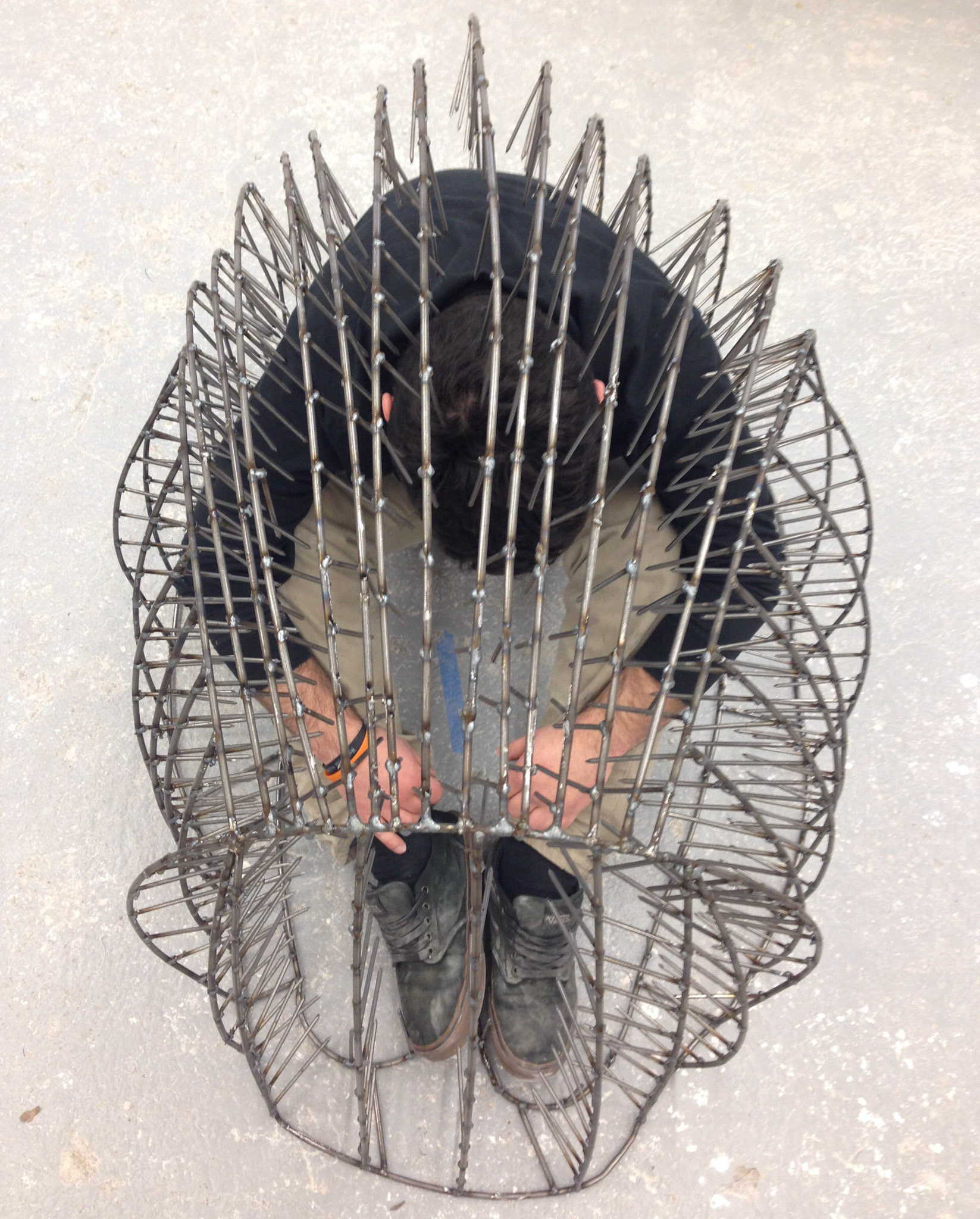 Wire Sculpture with nails and steel rod '17