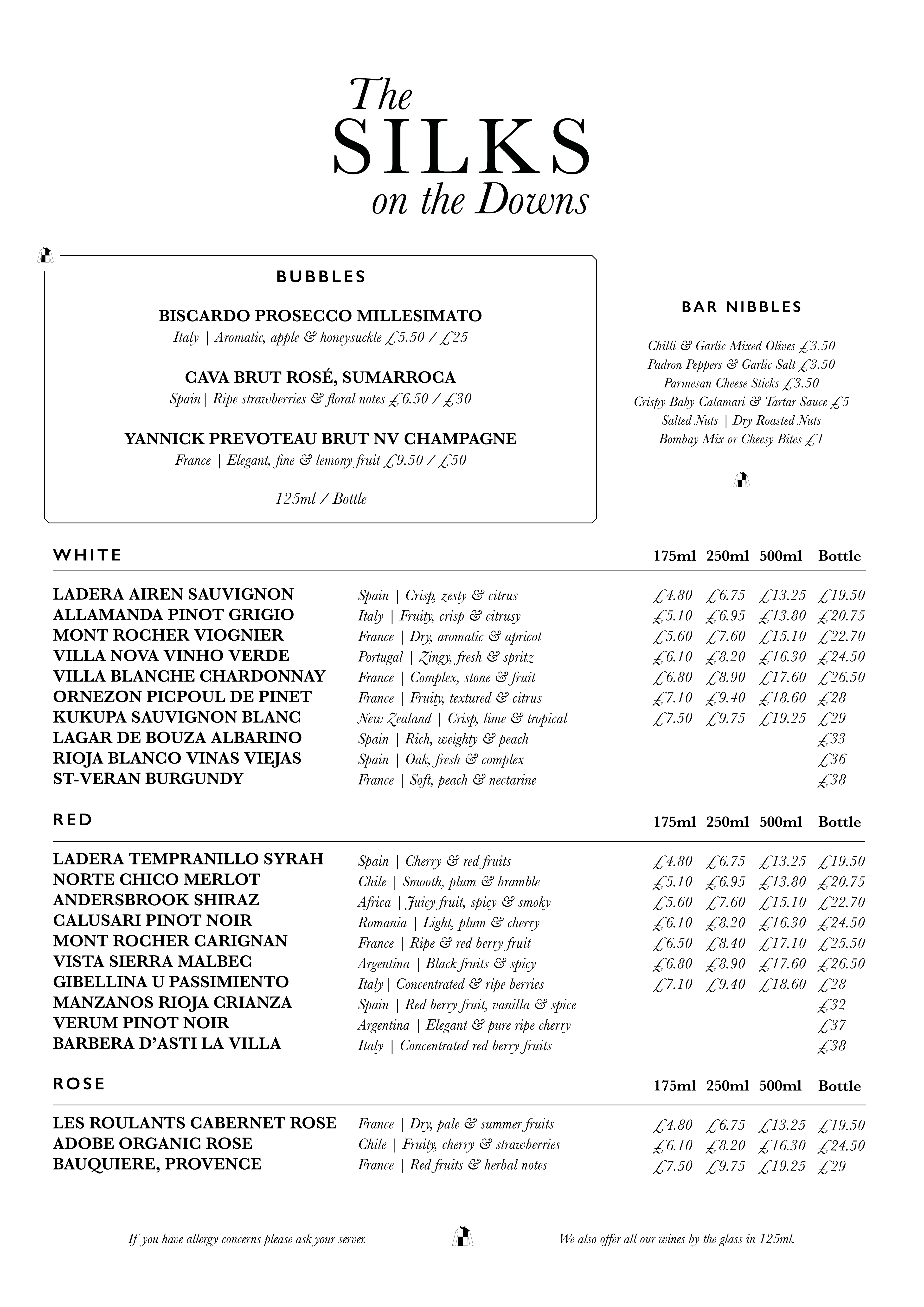 Example A4 Wine Menu