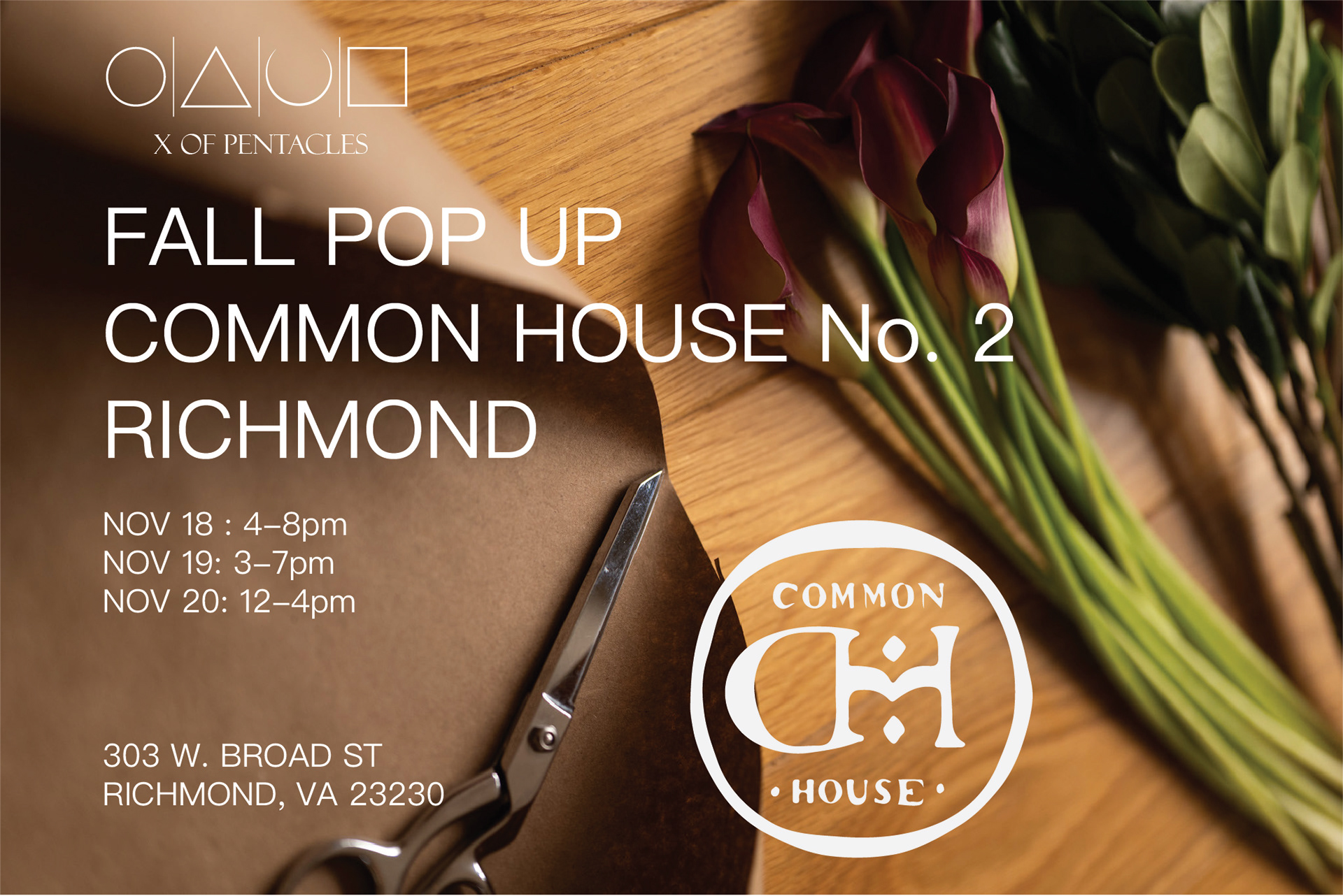 5X7 PRINTED FLYER FOR XOFPENTACLES/COMMON HOUSE POP-UP