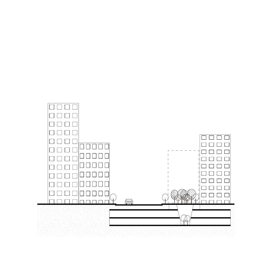 Infrastructure space underground and green space on the ground.advantage: accessibility disadvantage: sunlight