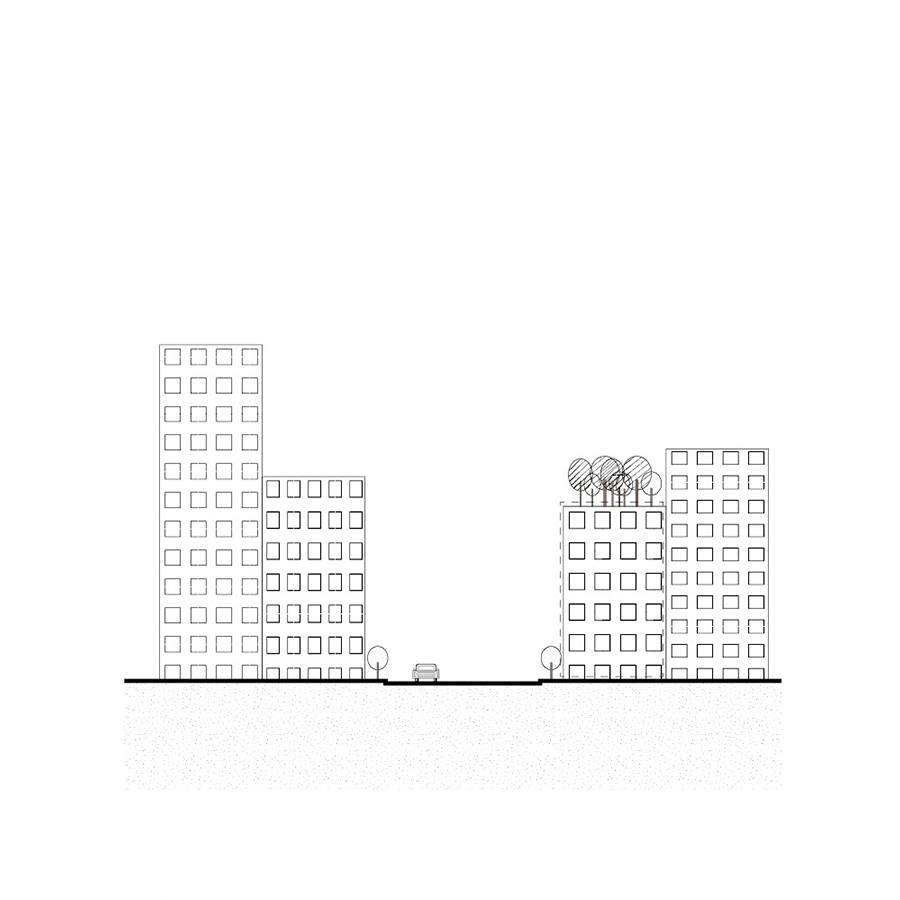 Public park space on the roof and infrastructure underneath disadvantage: accessibility