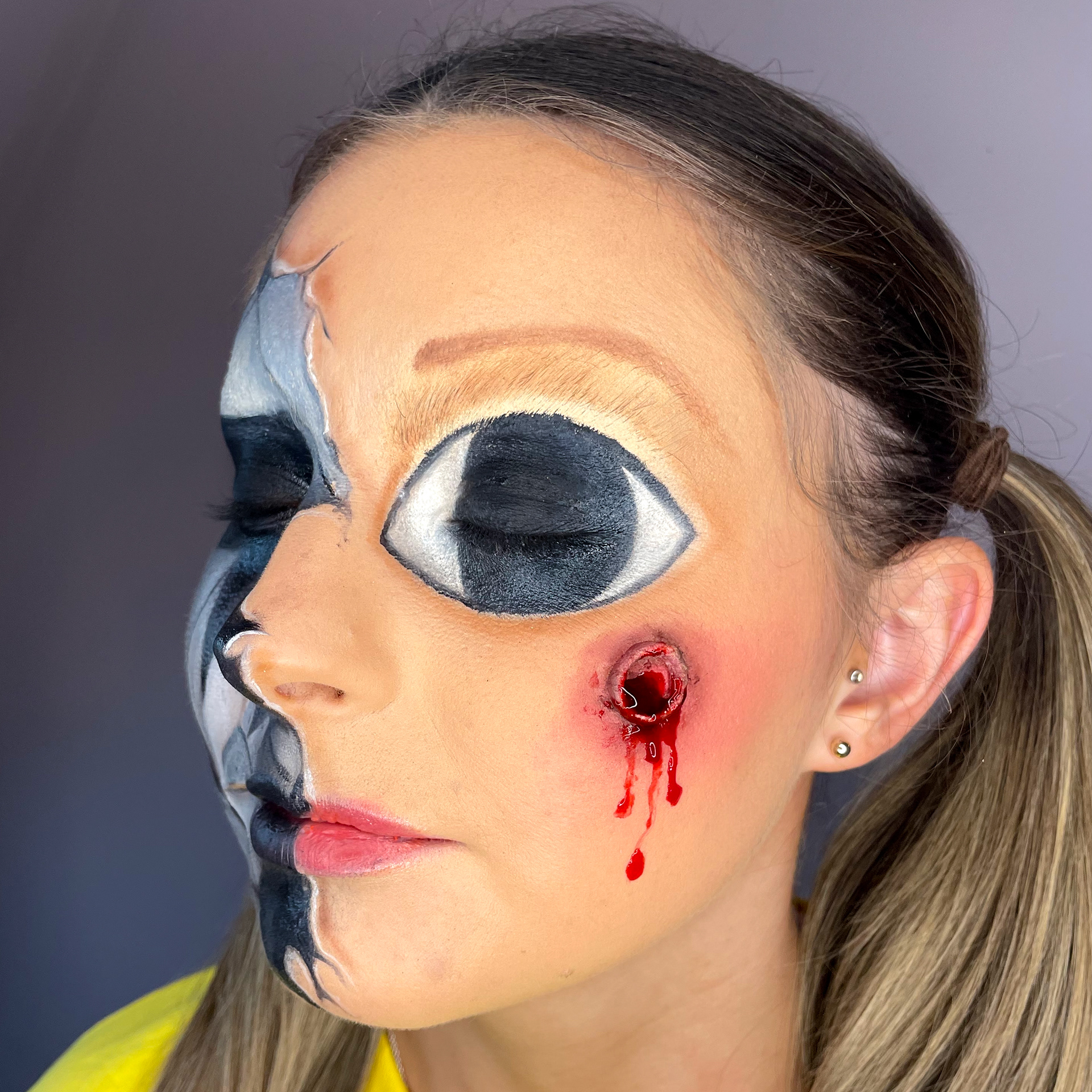 Squid Games halloween party make up - SFX bullet wound