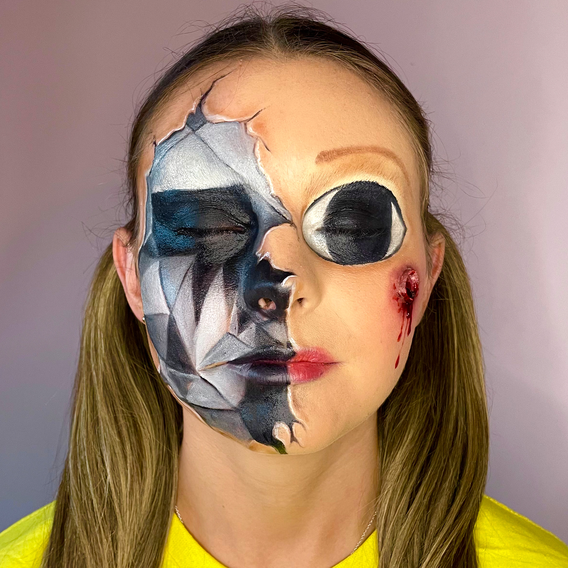 Squid Games halloween party make up - blocked brows