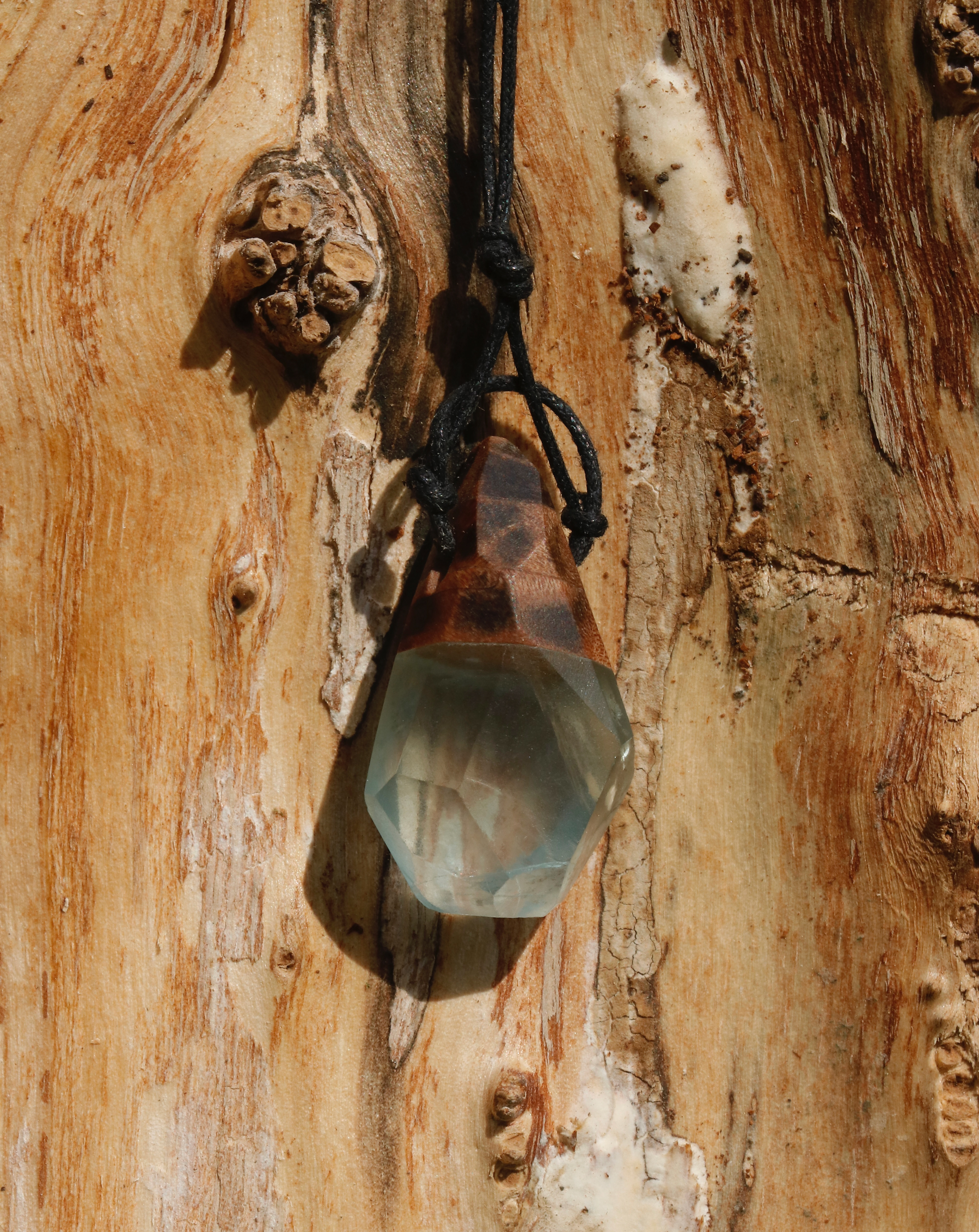 Sky Blue Fluorite X Burl Wood
