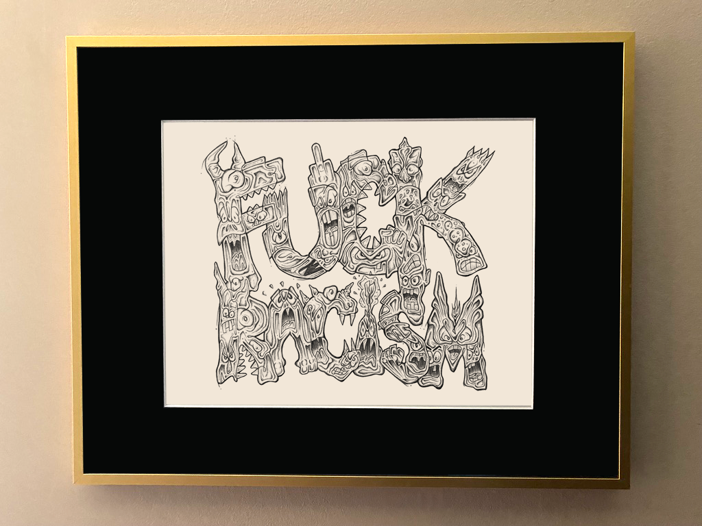 F*ck Racism, 11" x 14", graphite on archival bristol, framed.