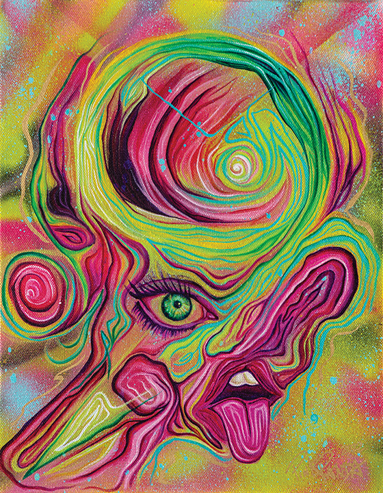 Anatomy/Attraction, 11" x 14", acrylic and spray paint on canvas.