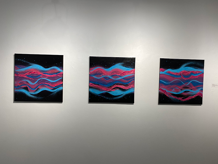 Surfing the Spectrum, 20" x 60" Triptych, mixed media on canvas.