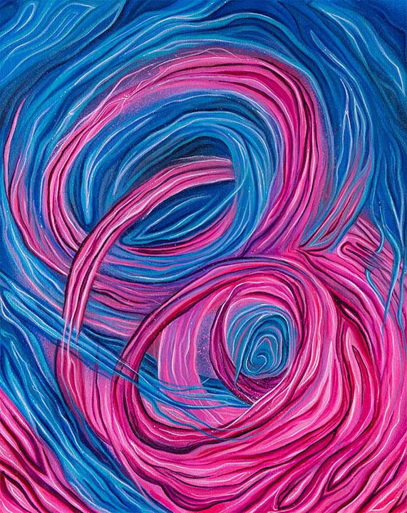 Confusion/Knowing, 16" x 20", acrylic and spray paint on canvas. $300.