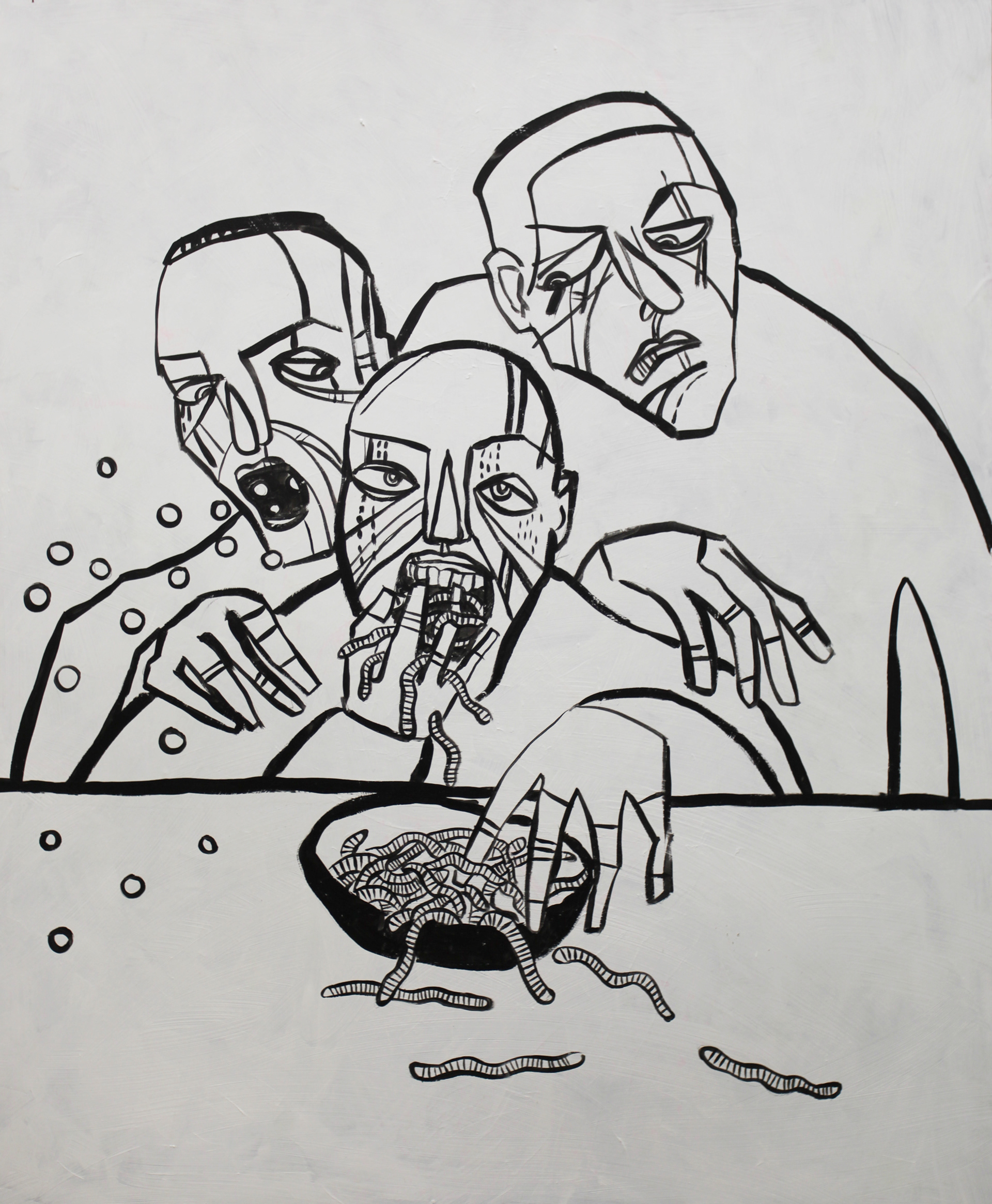 'Worms' acrylic on board. 100 x 120 cm 