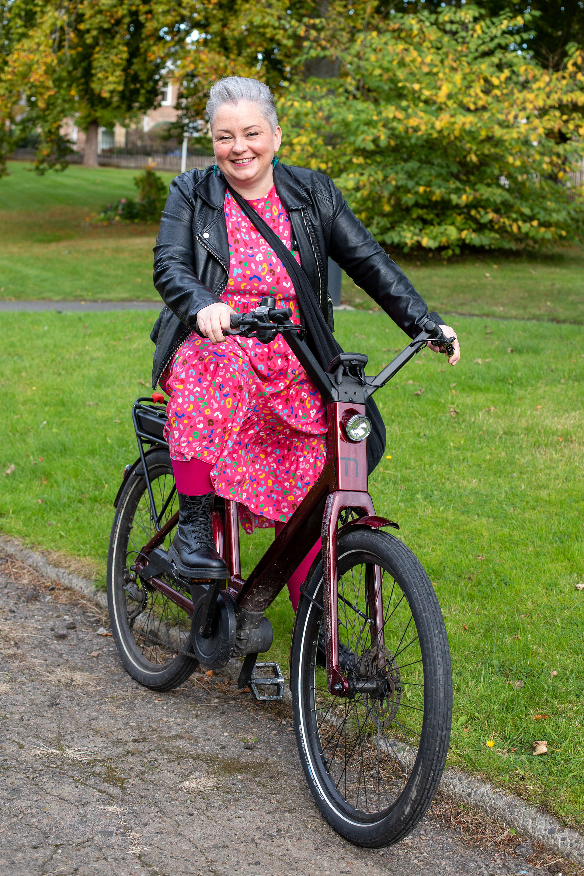 Emma on her electric bike. October, 2021