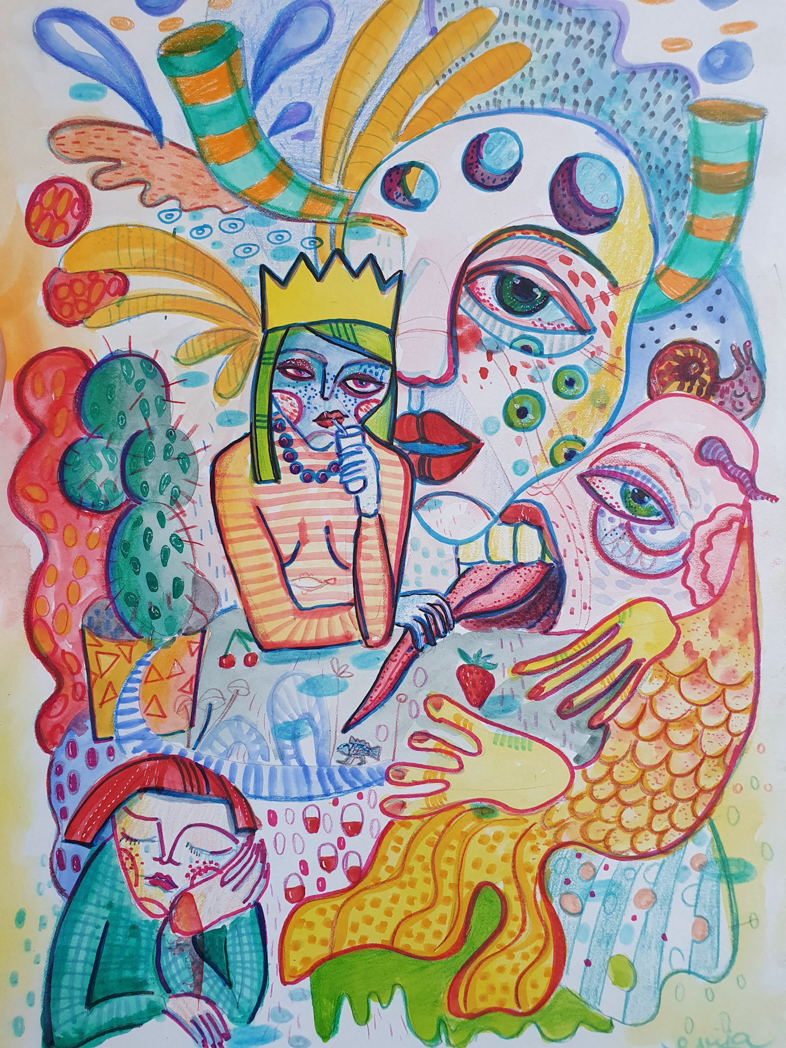 I am Bored, 8 x 12 on board. Pencil and felt pen. 2020 (sold)