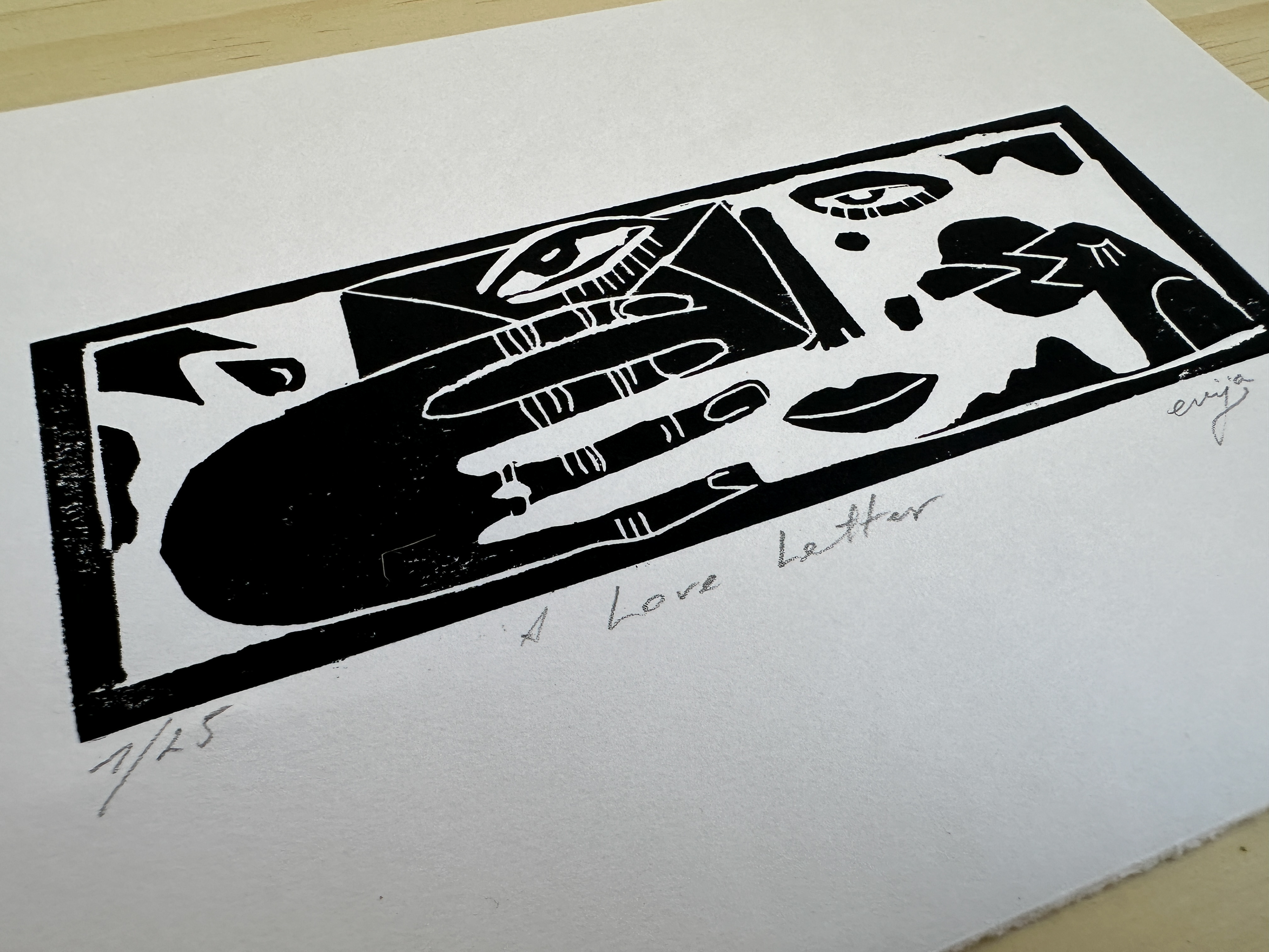 A Love Letter, Linocut. Size A5. 