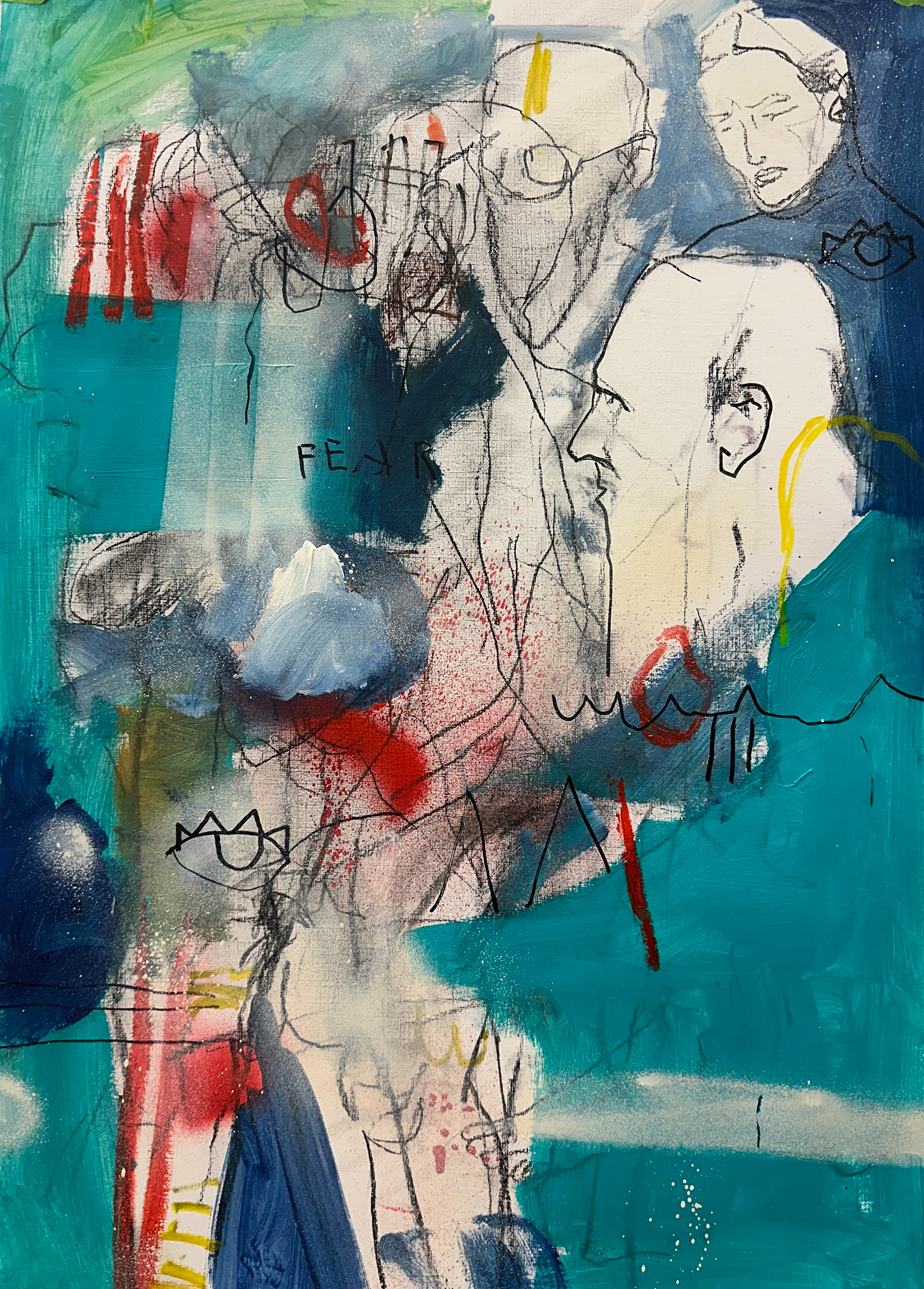 Fear, charcoal, acrylic and oil on paper. A2 