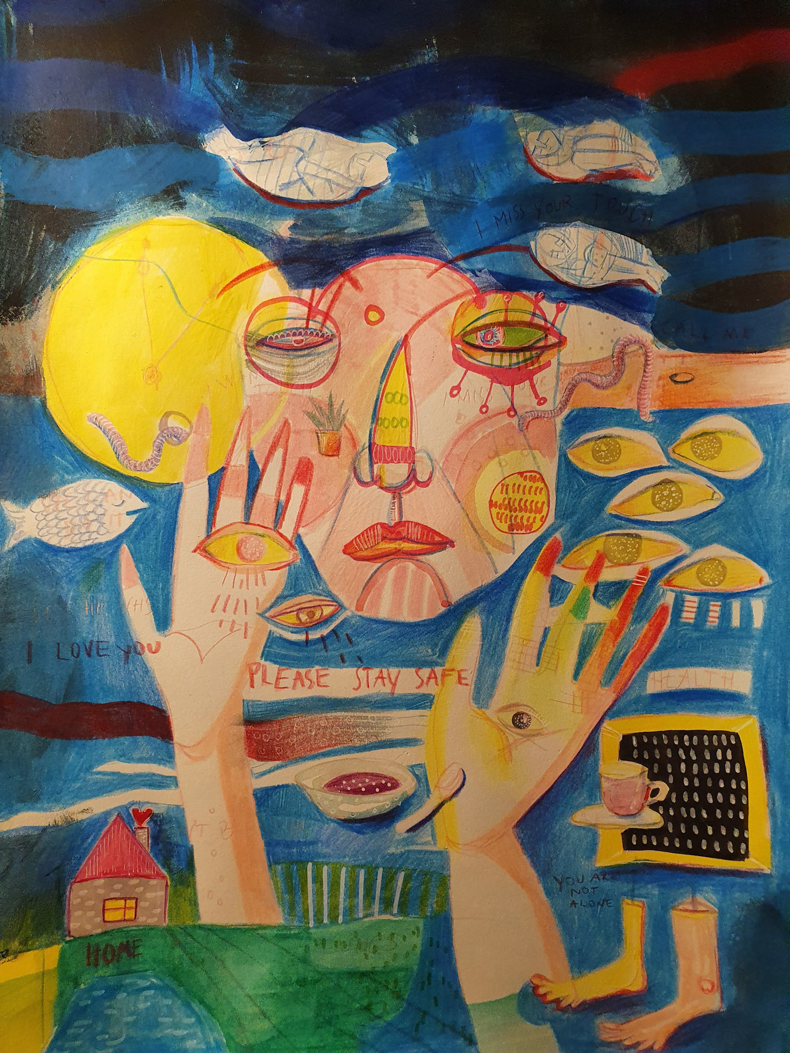 Stay Safe, A3 mixed media on paper.