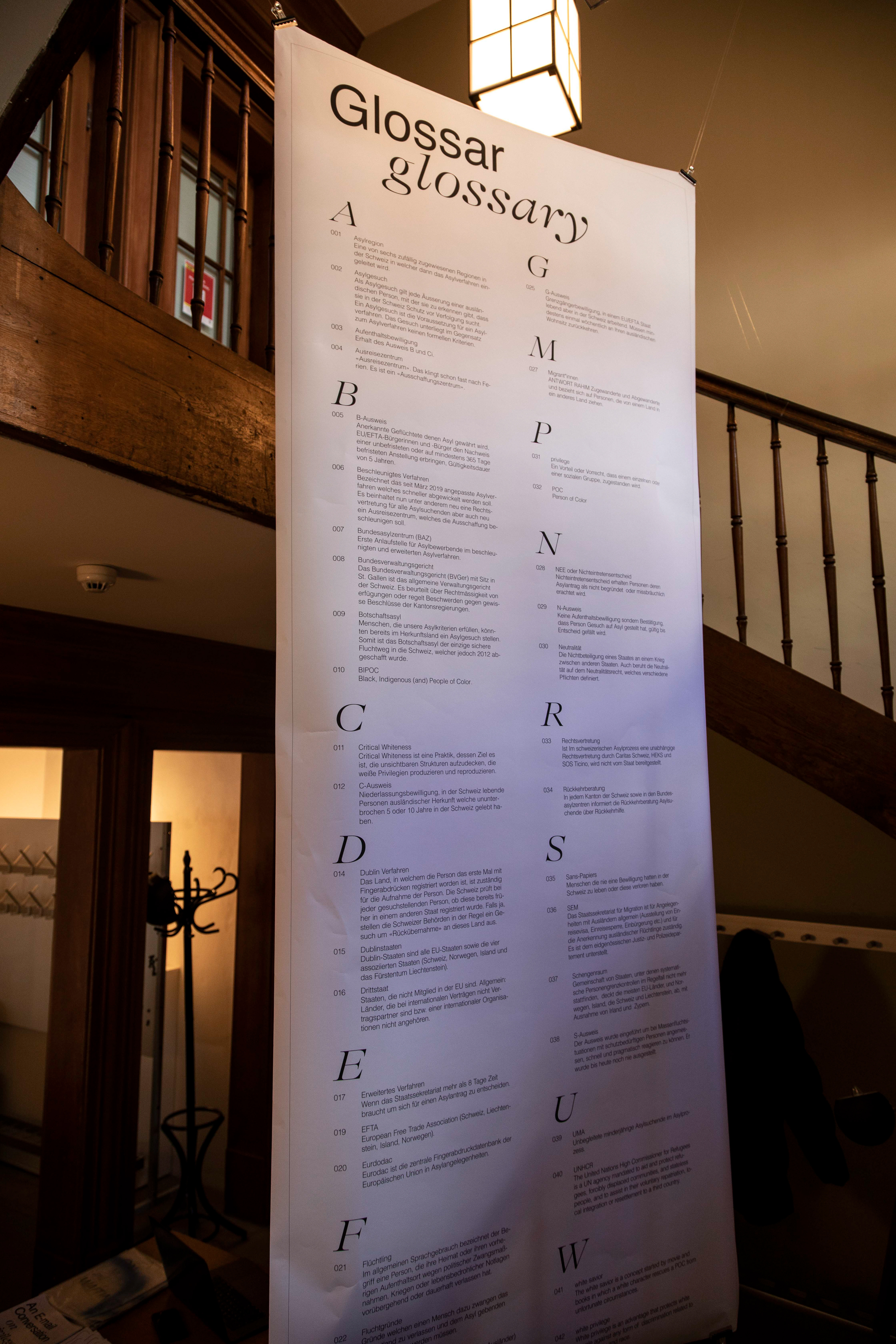 In the staircase hung a glossary poster.