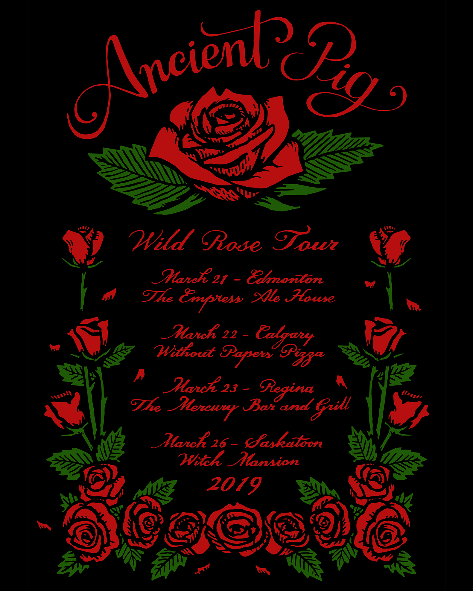 Shirt graphic for the band Ancient Pig