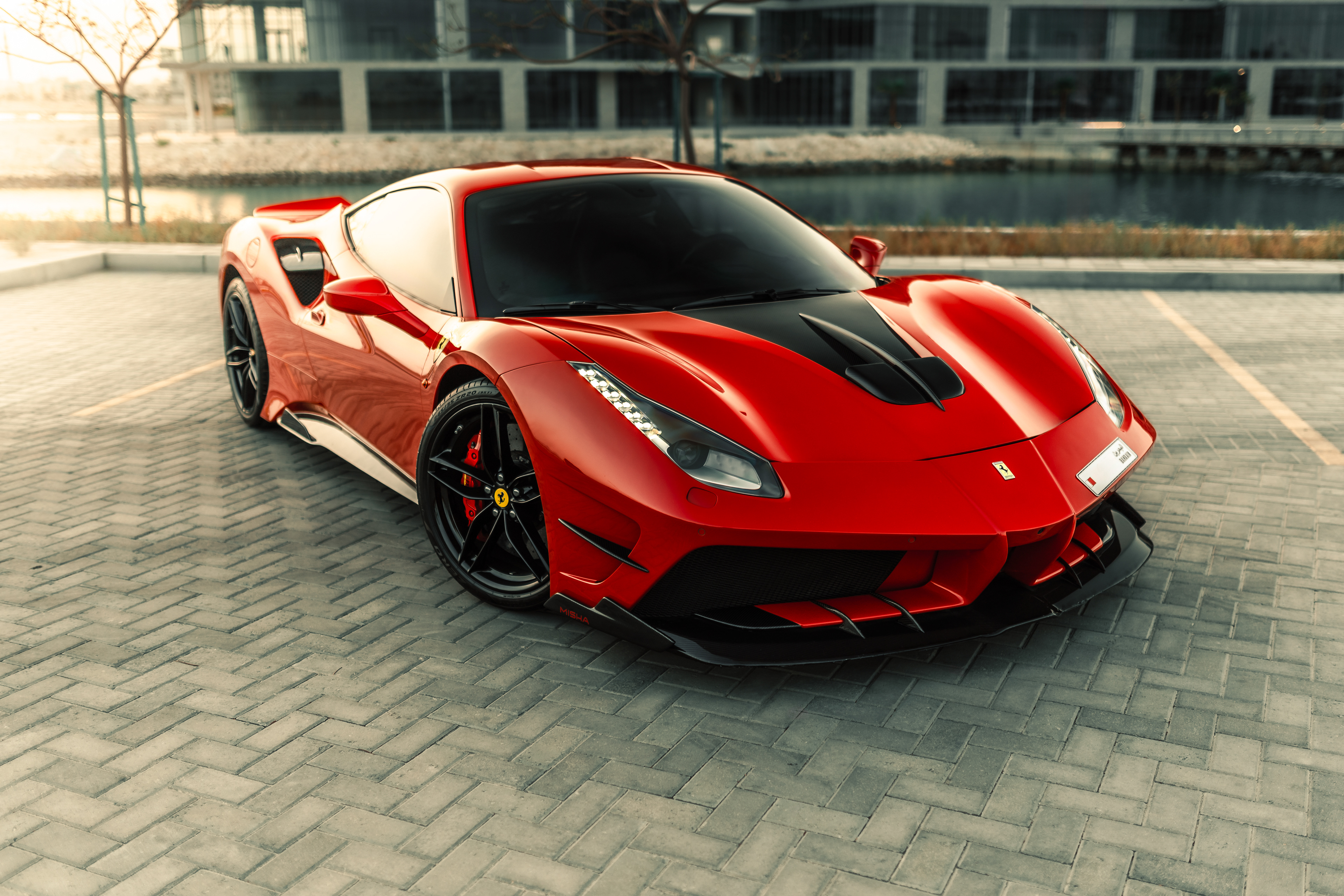 2015 Ferrari 488 GTB Misha, front 3/4, Dilmunia, warm moody light